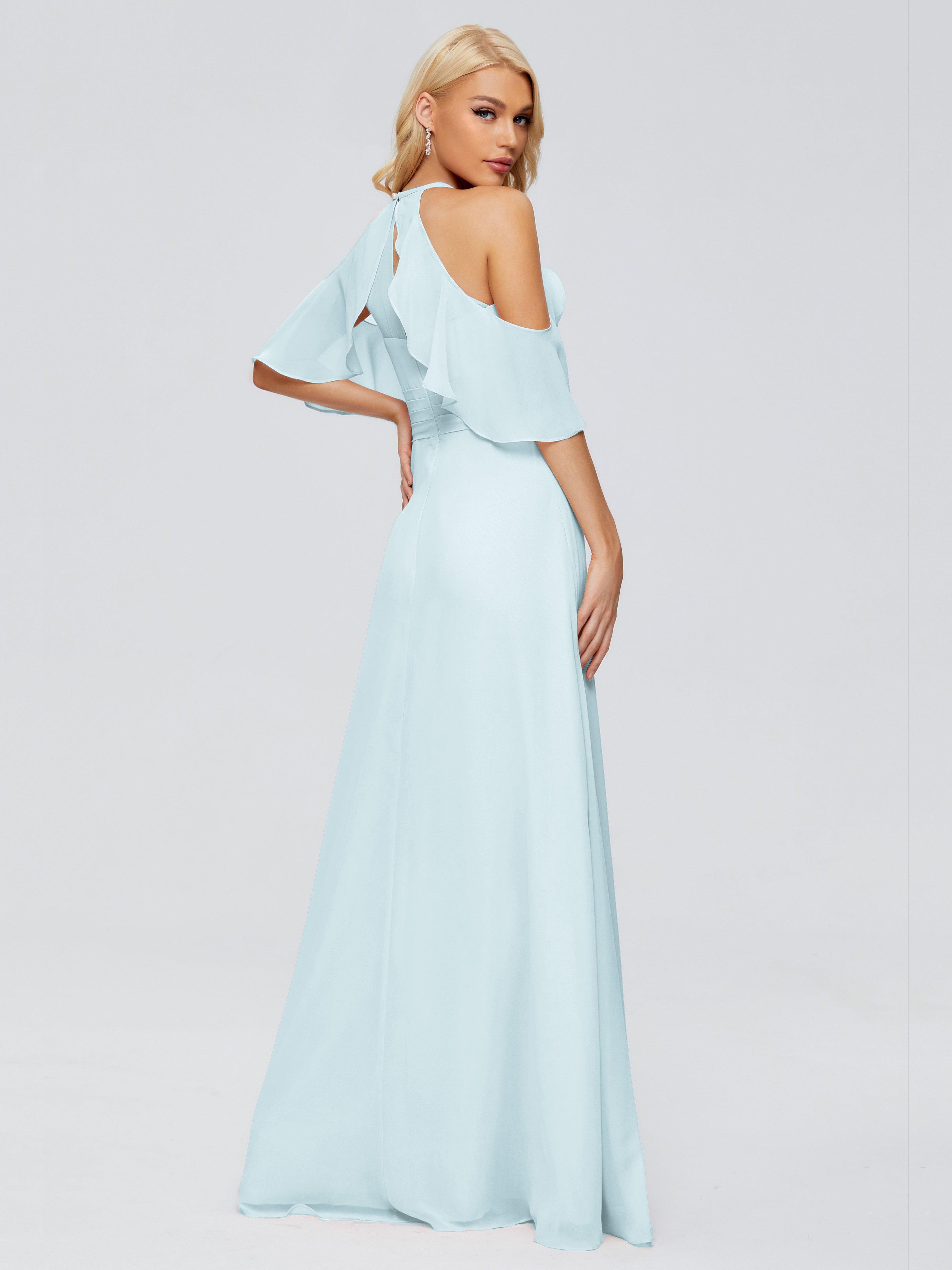 Robe De Demoiselle D'Honneur Brume Trapèze Fendue Devant Mousseline Robes Demoiselle D'Honneur