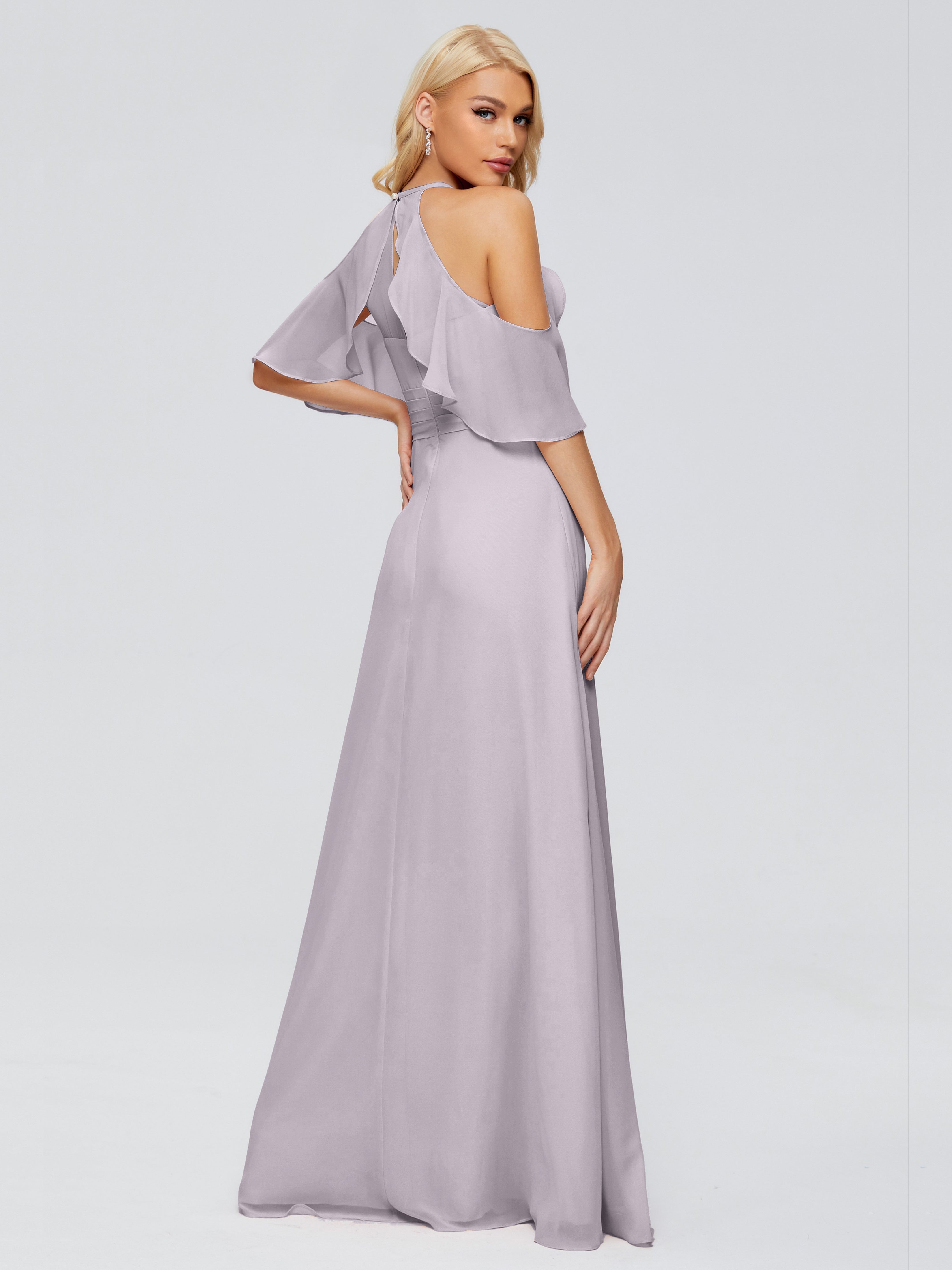 Robes De Demoiselle D'Honneur Couleur Crépuscule Trapèze Fendue Devant Mousseline Robes Demoiselle D'Honneur