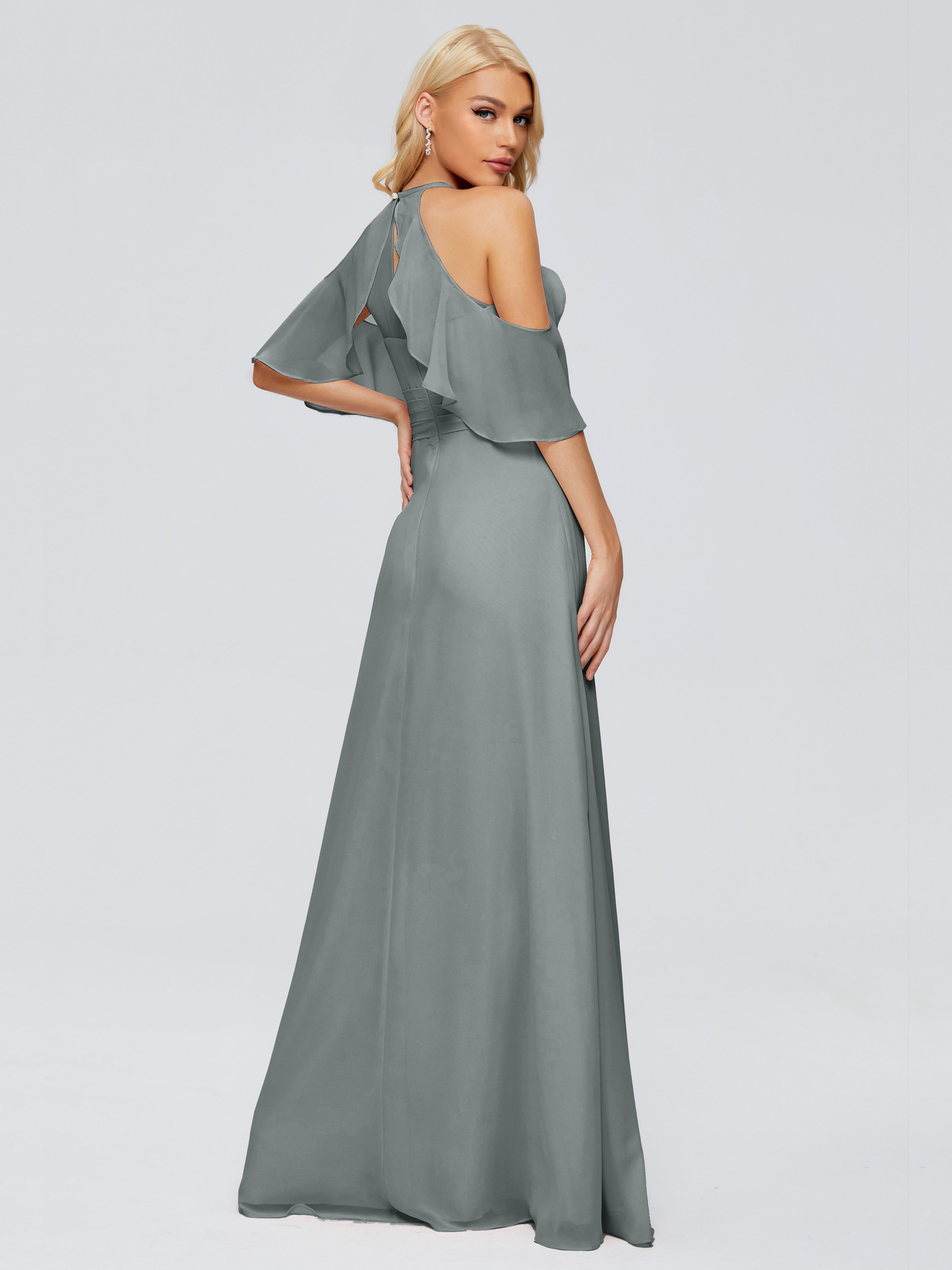 Robe De Demoiselle D Honneur Grise Trapèze Fendue Devant Mousseline Robes Demoiselle D'Honneur