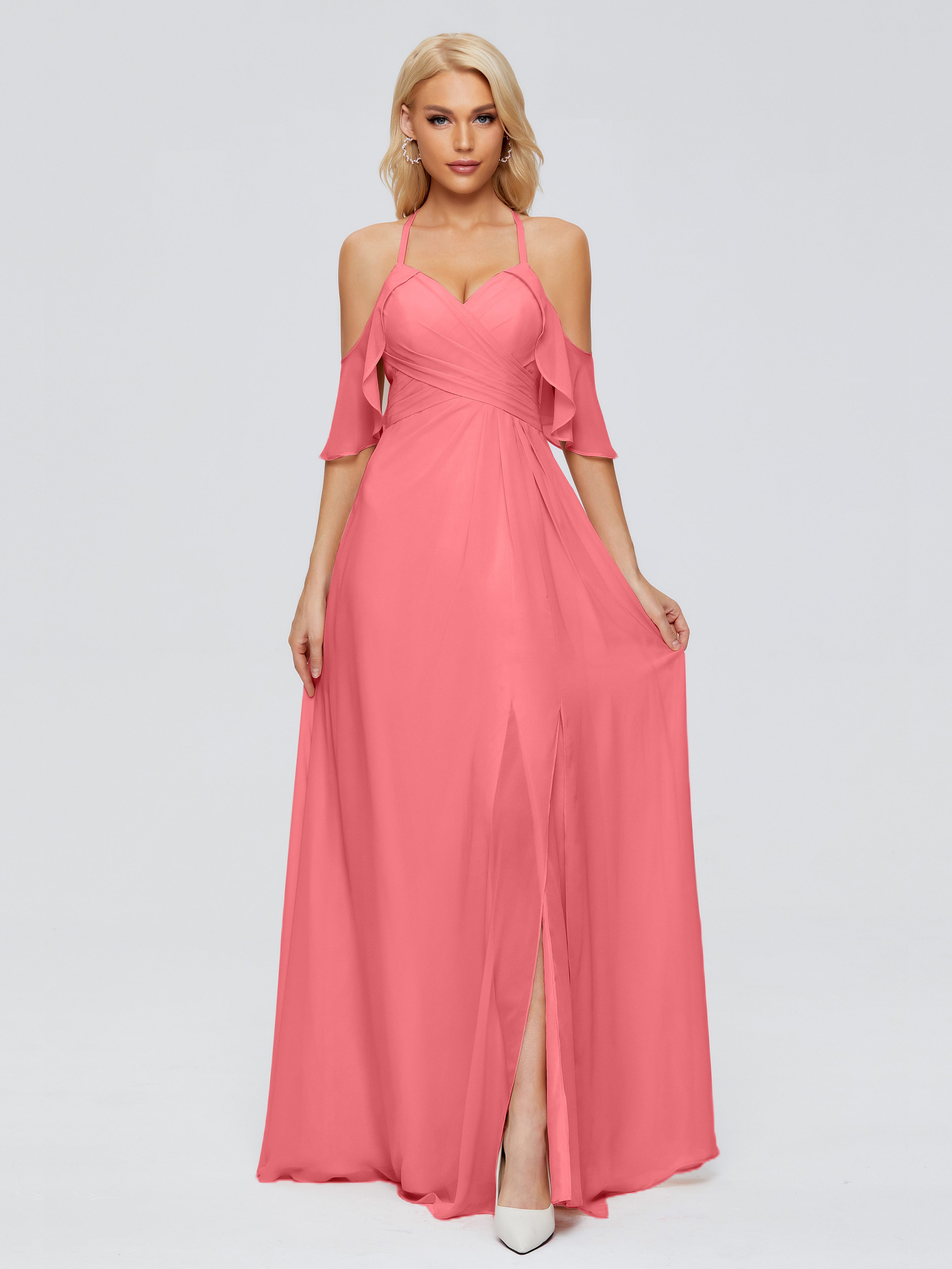 Robes De Demoiselle D'Honneur En Mousseline Imprimé Roses À Col V Oaklee