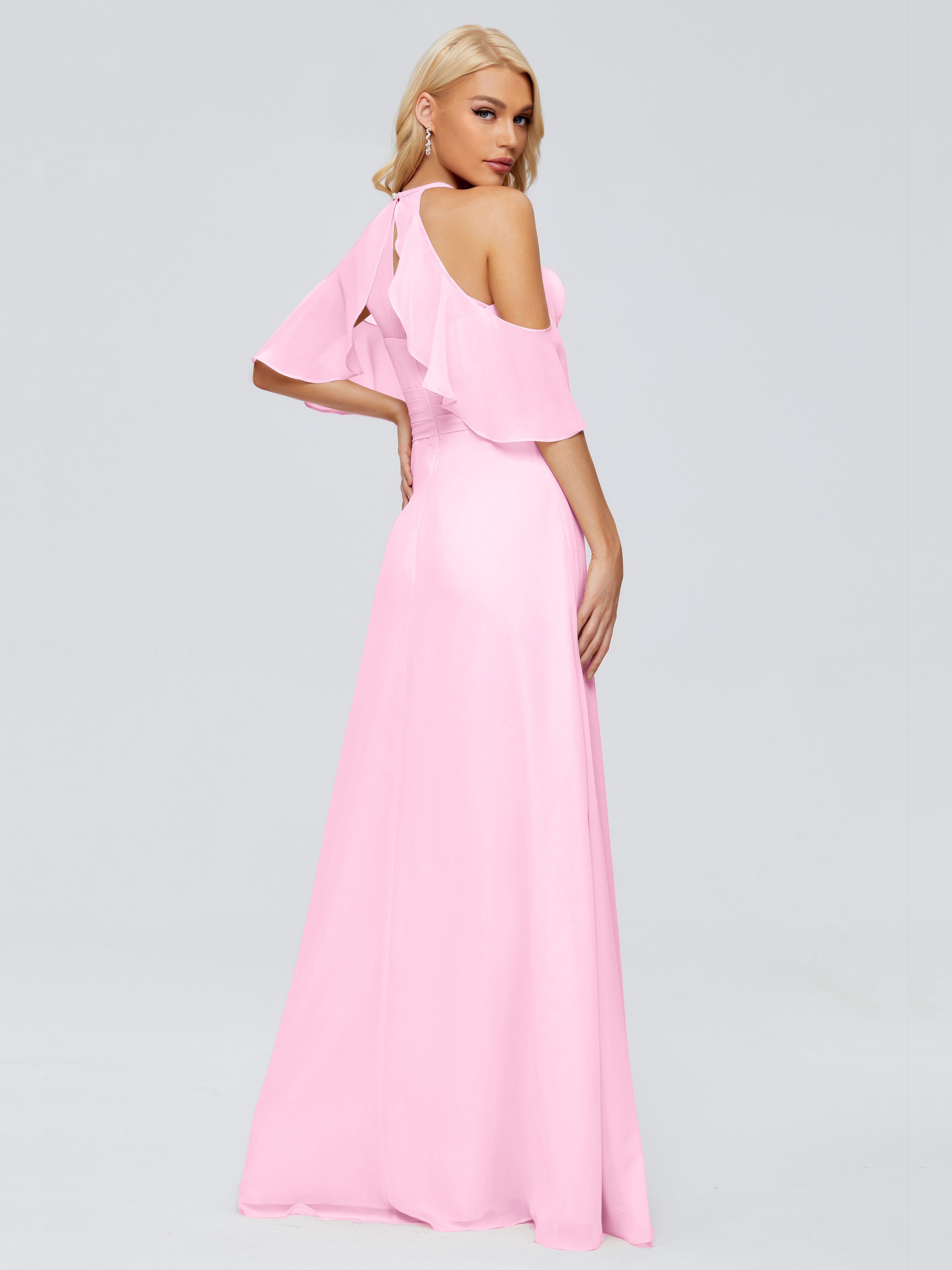 Robe Demoiselle D Honneur Rose Bonbon Trapèze Fendue Devant Mousseline Robes Demoiselle D'Honneur