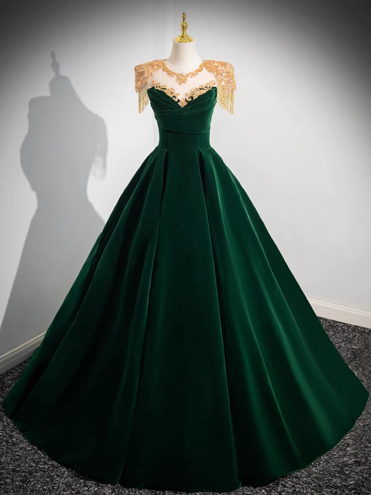 Robe de Quinceanera en Velours avec Encolure à or Franges Dorées
