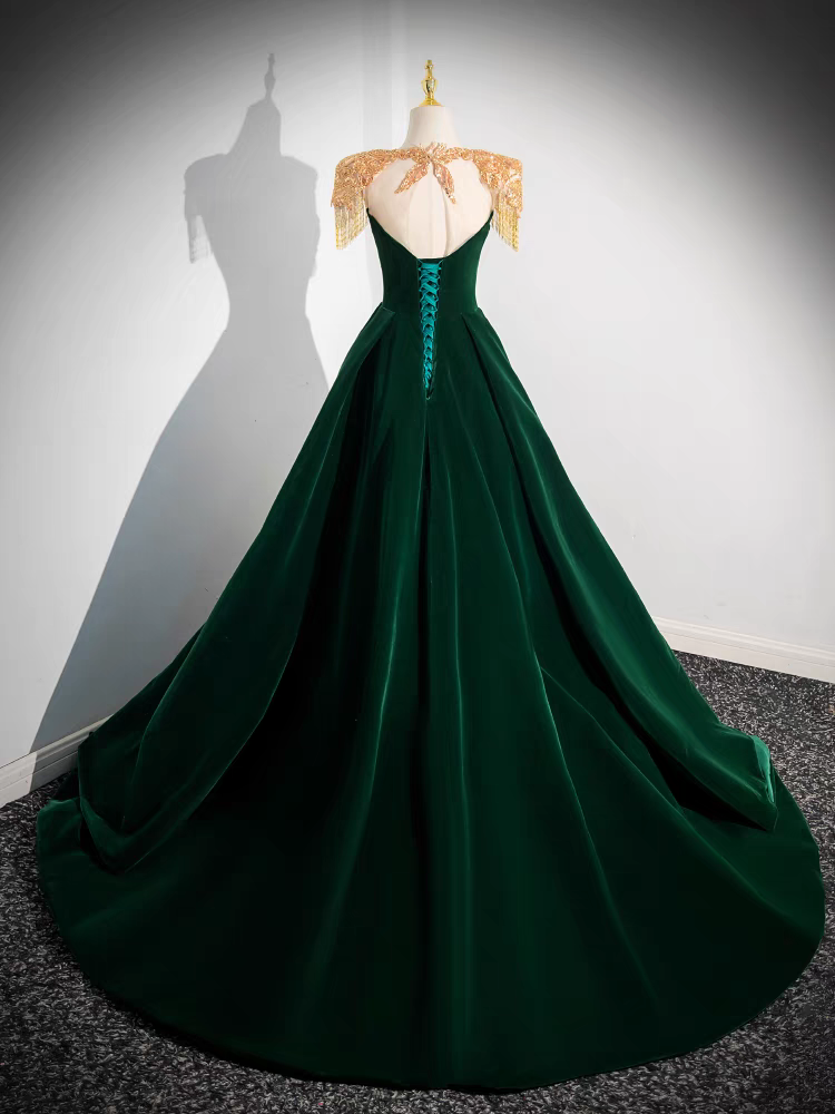 Robe de Quinceanera en Velours avec Encolure à or Franges Dorées