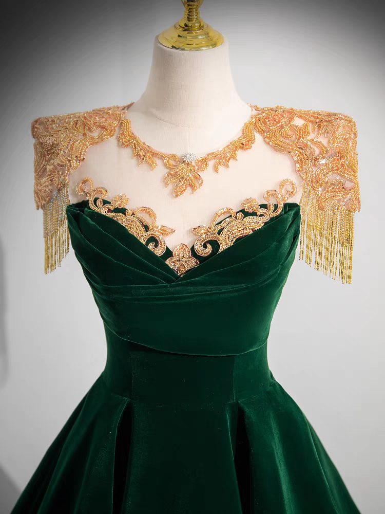 Robe de Quinceanera en Velours avec Encolure à or Franges Dorées