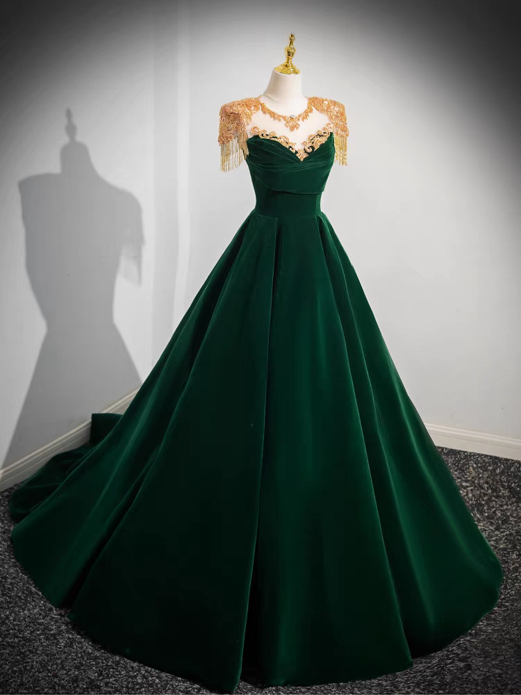 Robe de Quinceanera en Velours avec Encolure à or Franges Dorées