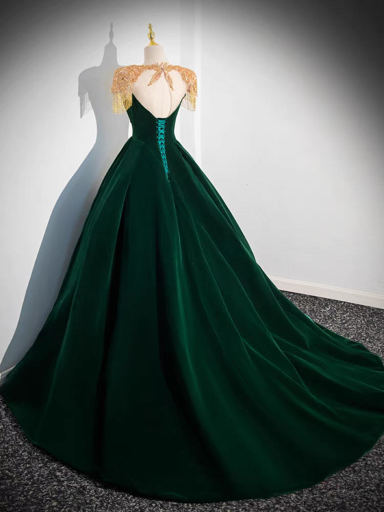 Robe de Quinceanera en Velours avec Encolure à or Franges Dorées