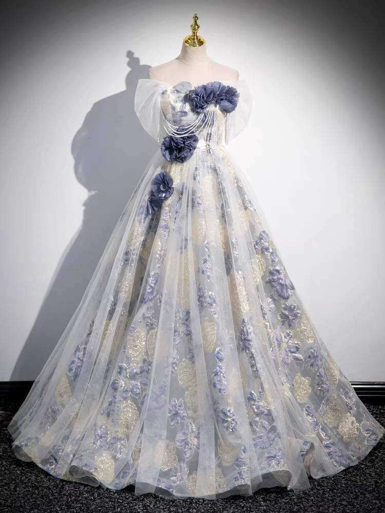 Princesse Col Droit Tulle Robe de Quinceanera Sans bretelles avec Manches amovibles en Dentelle imprimée