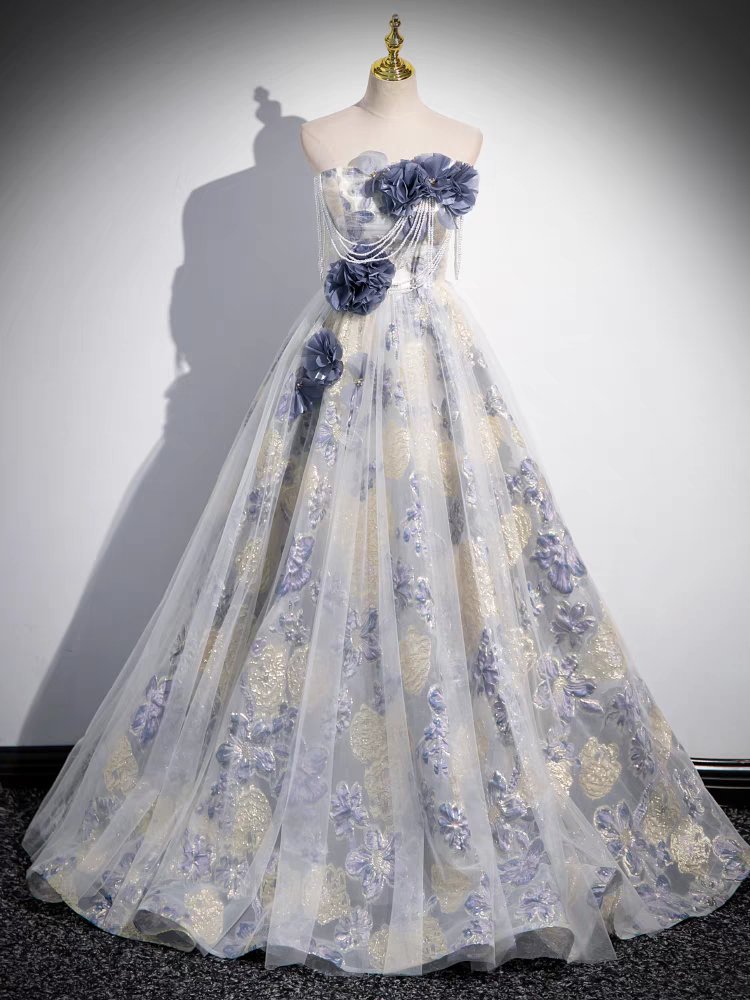 Princesse Col Droit Tulle Robe de Quinceanera Sans bretelles avec Manches amovibles en Dentelle imprimée