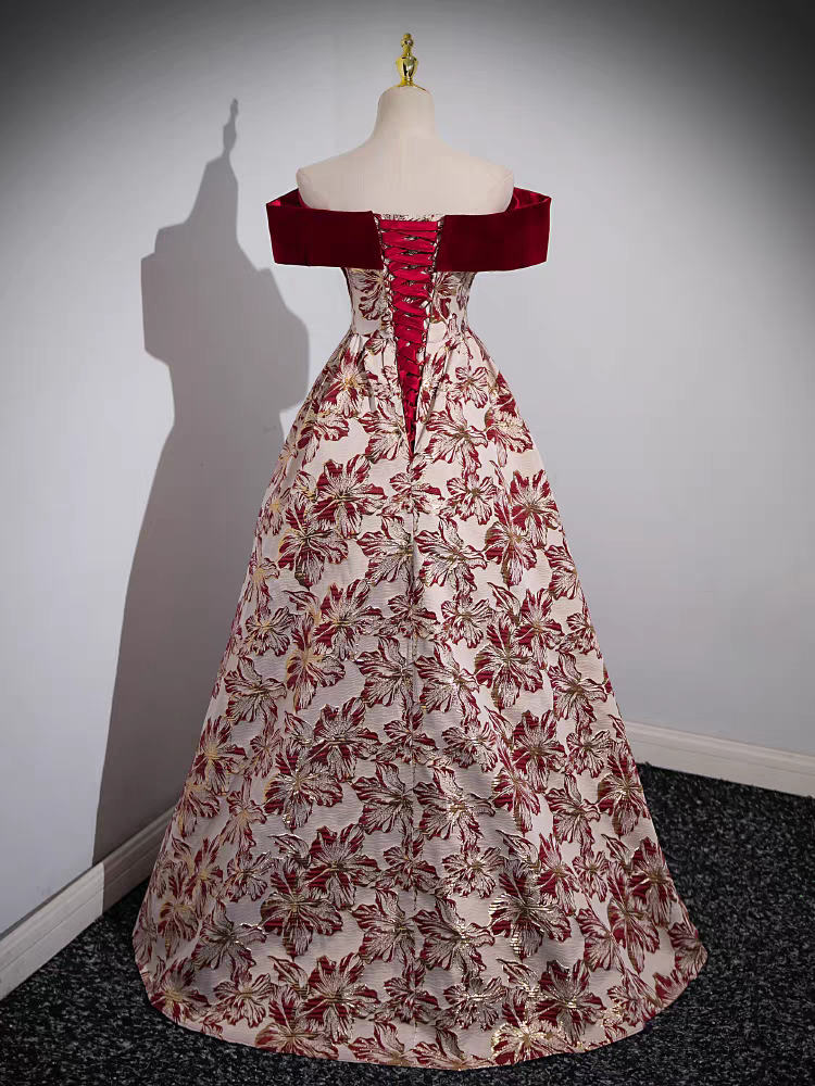 Vintage Robe de Quinceanera en Velours et Satin imprimé floral
