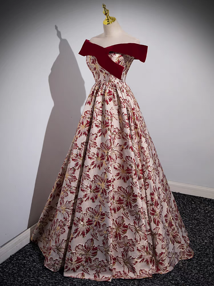 Vintage Robe de Quinceanera en Velours et Satin imprimé floral