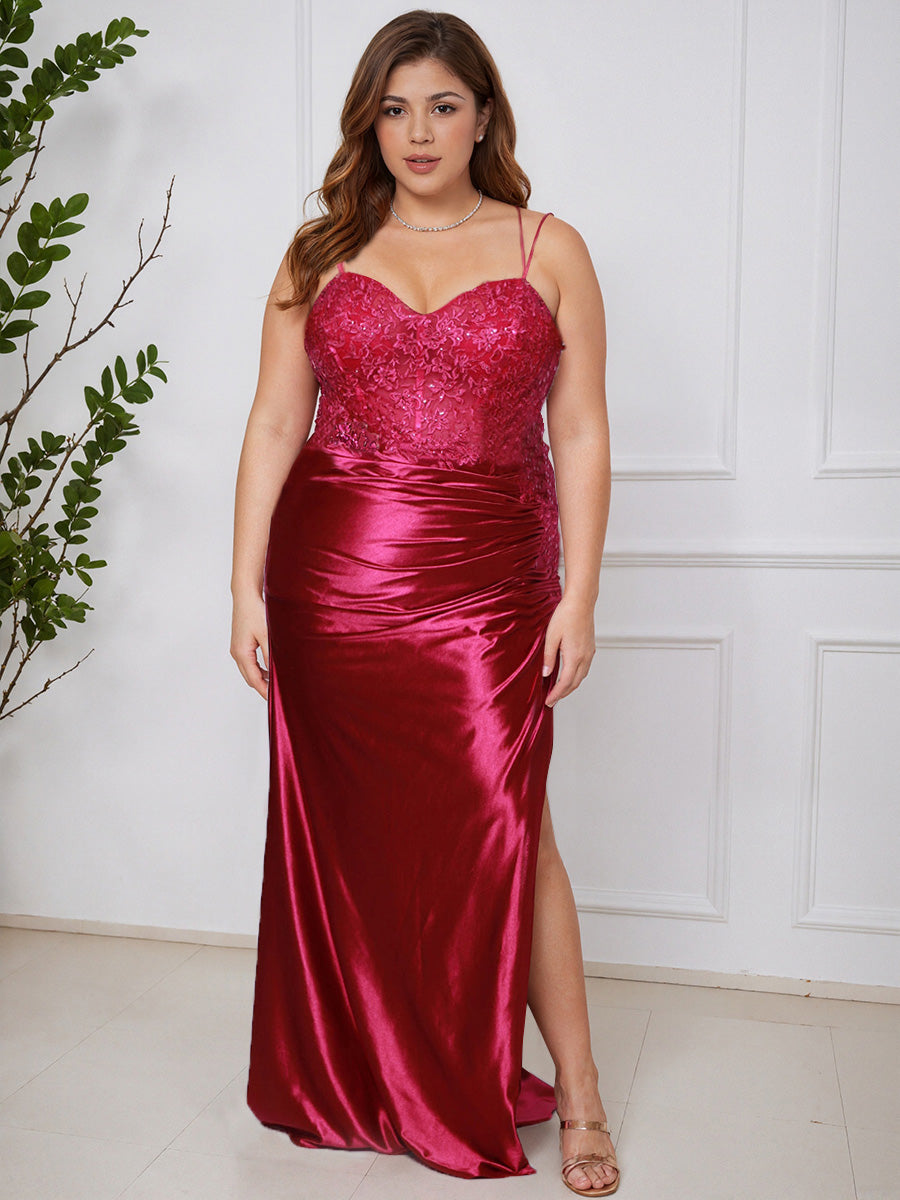 Cicinia FUCHSIA Robe de Bal Longue Fourreau Bretelles Spaghetti à Traîne Grande Taille