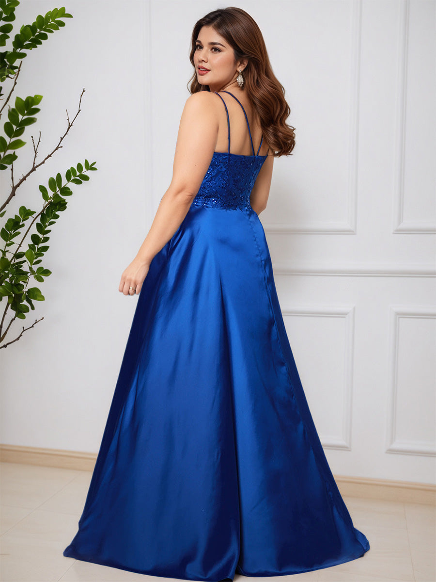 Cicinia BLEU_ROYALE Robe de Bal Longue Jolie à Bretelles Fines avec Traine Balayée Ligne A Grande Taille