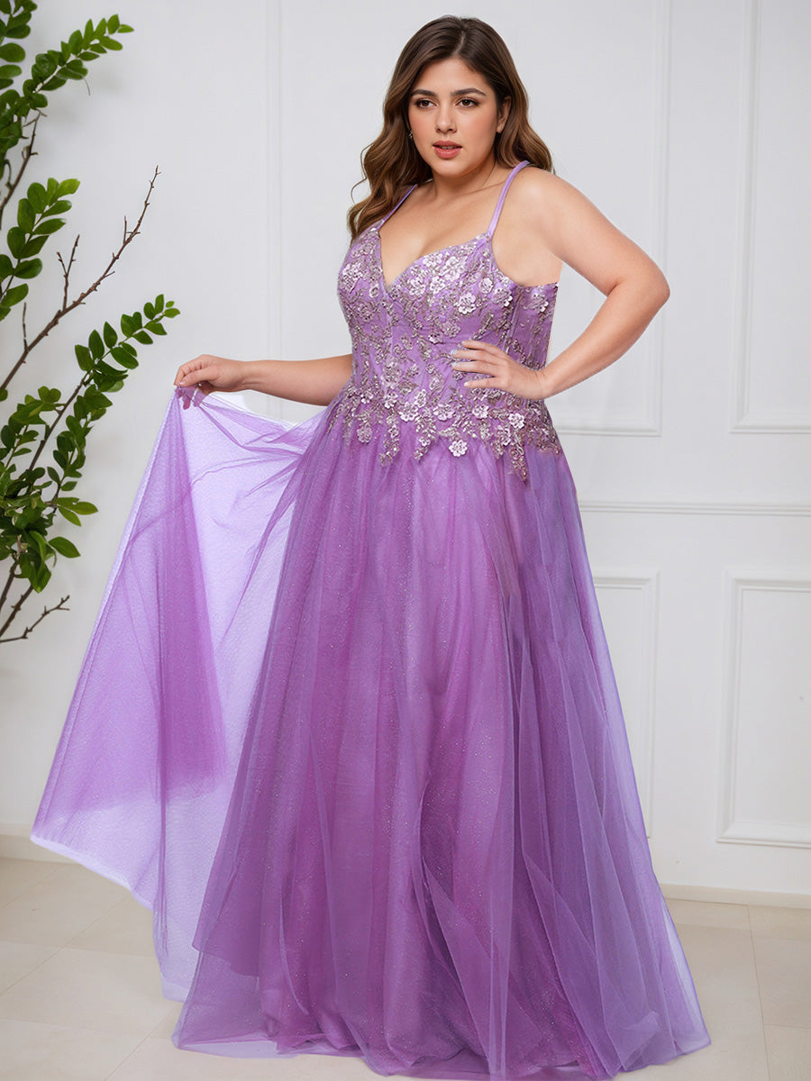 Cicinia TAHITI Crème Robe de Bal Longue Fluide à Bretelles Fines en Dentelle et Tulle Grande Taille