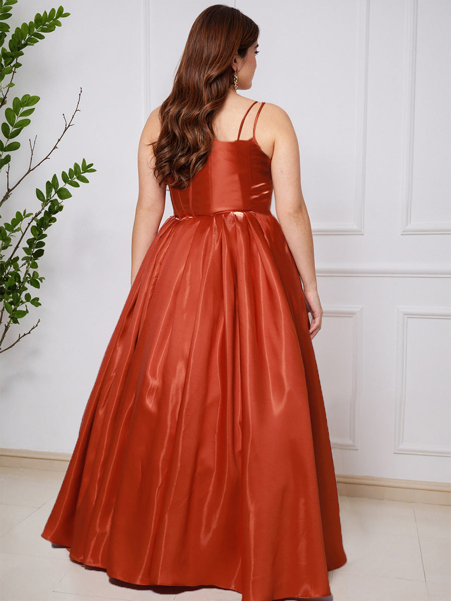 Cicinia ORANGE_BRÛLÉ Robe de Bal Longue Bretelles Spaghetti Grande Taille