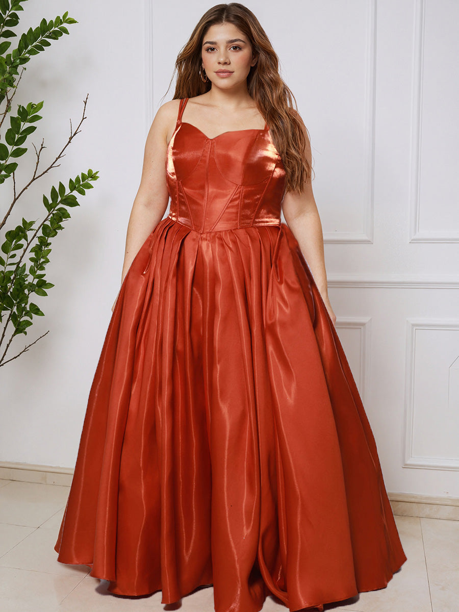 Cicinia ORANGE_BRÛLÉ Robe de Bal Longue Bretelles Spaghetti Grande Taille