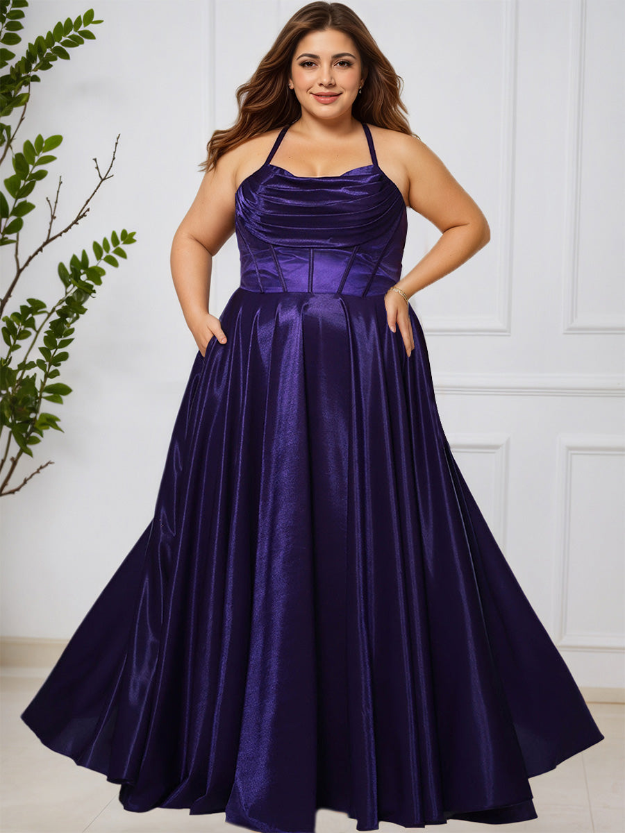 Cicinia RAISIN Robe de Bal Longue Jolie à Bretelles Fines Ligne A Grande Taille