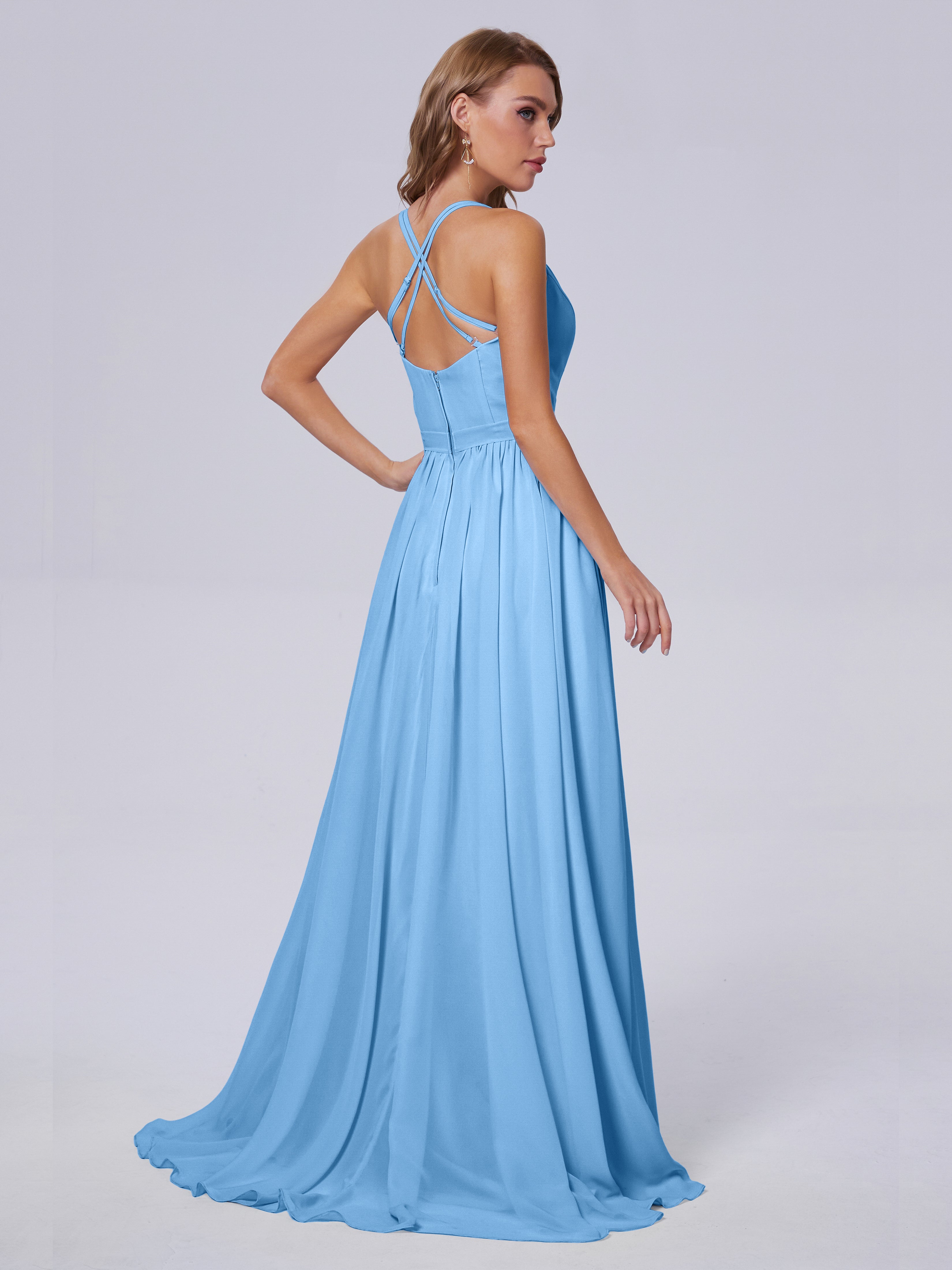 Robes De Demoiselle D'Honneur Bleues Asymétrique Mousseline Robes Demoiselle D'Honneur