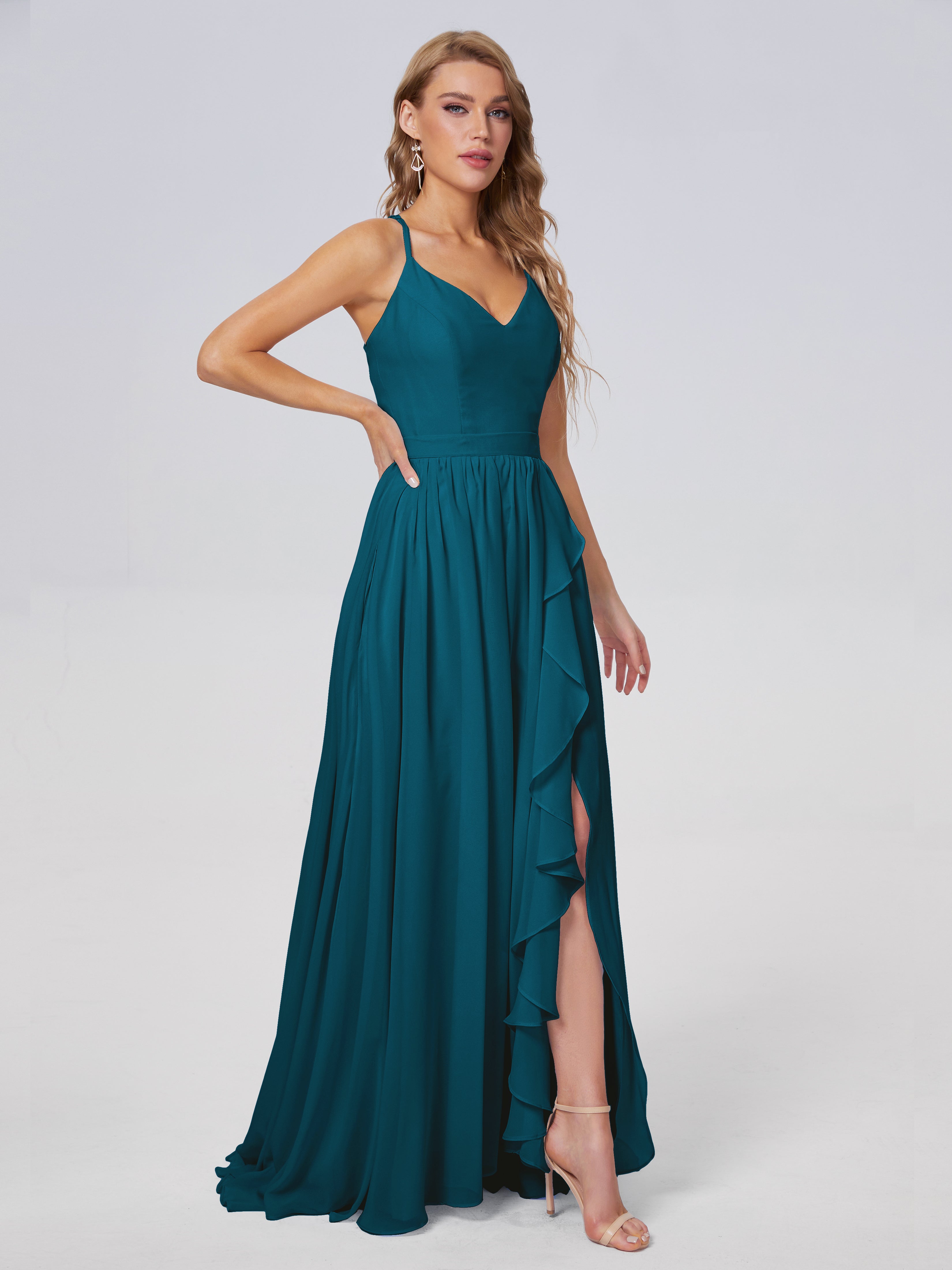 Robe De Demoiselle D'Honneur Bleu Encre Asymétrique Mousseline Robes Demoiselle D'Honneur