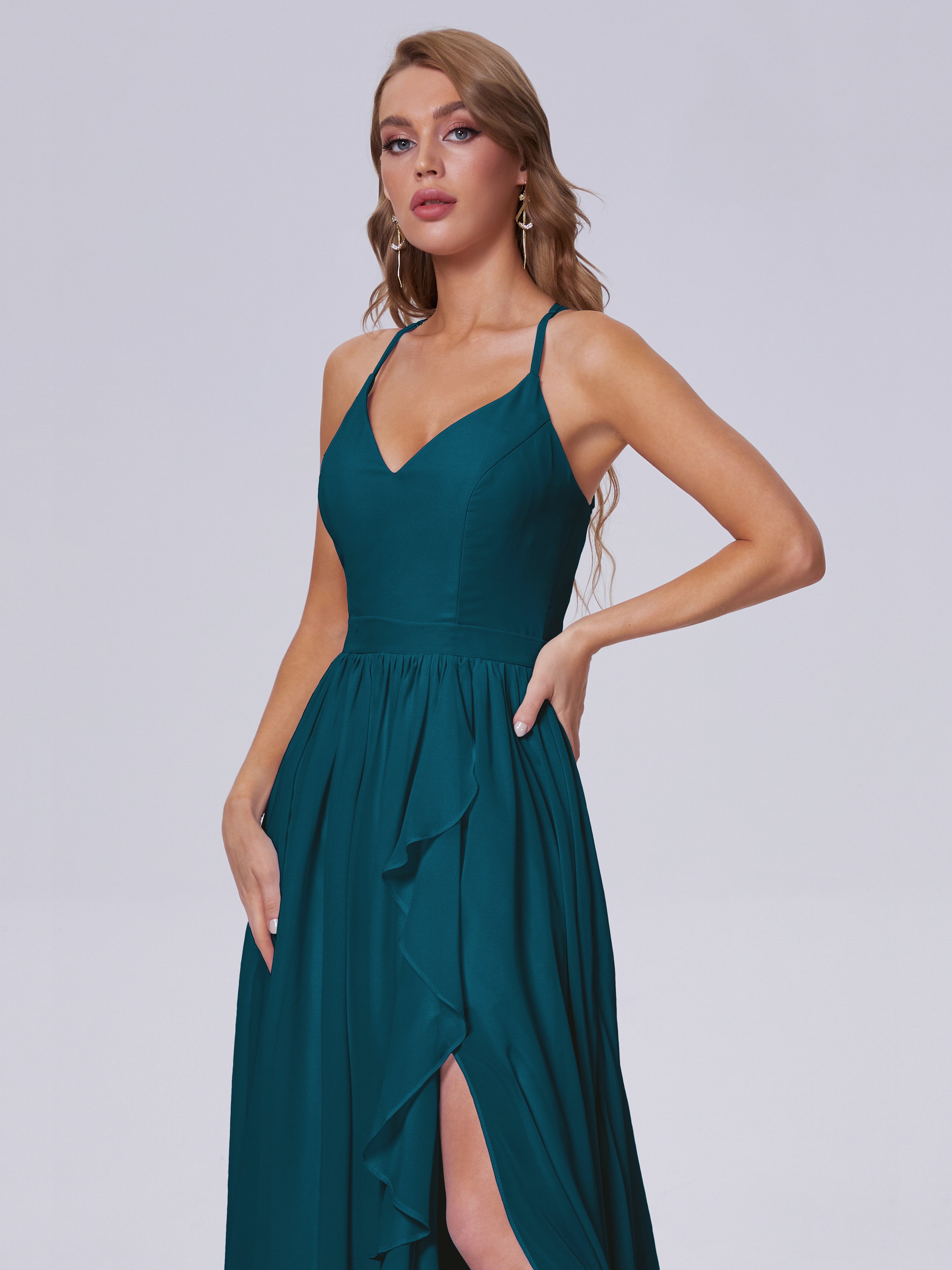 Robe De Demoiselle D'Honneur Bleu Encre Asymétrique Mousseline Robes Demoiselle D'Honneur