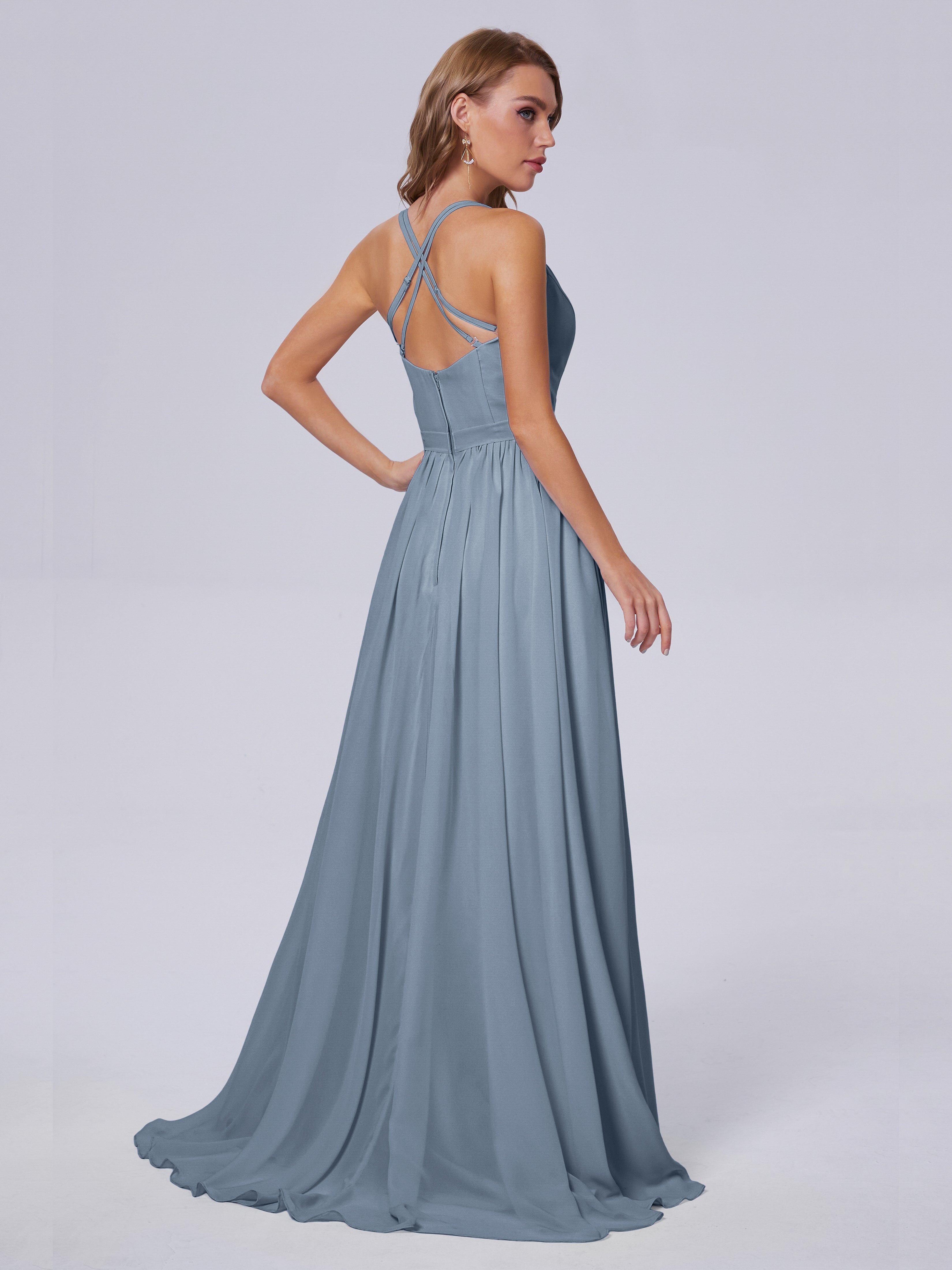 Robes De Demoiselle D'Honneur Bleu Poudre Asymétrique Mousseline Robes Demoiselle D'Honneur