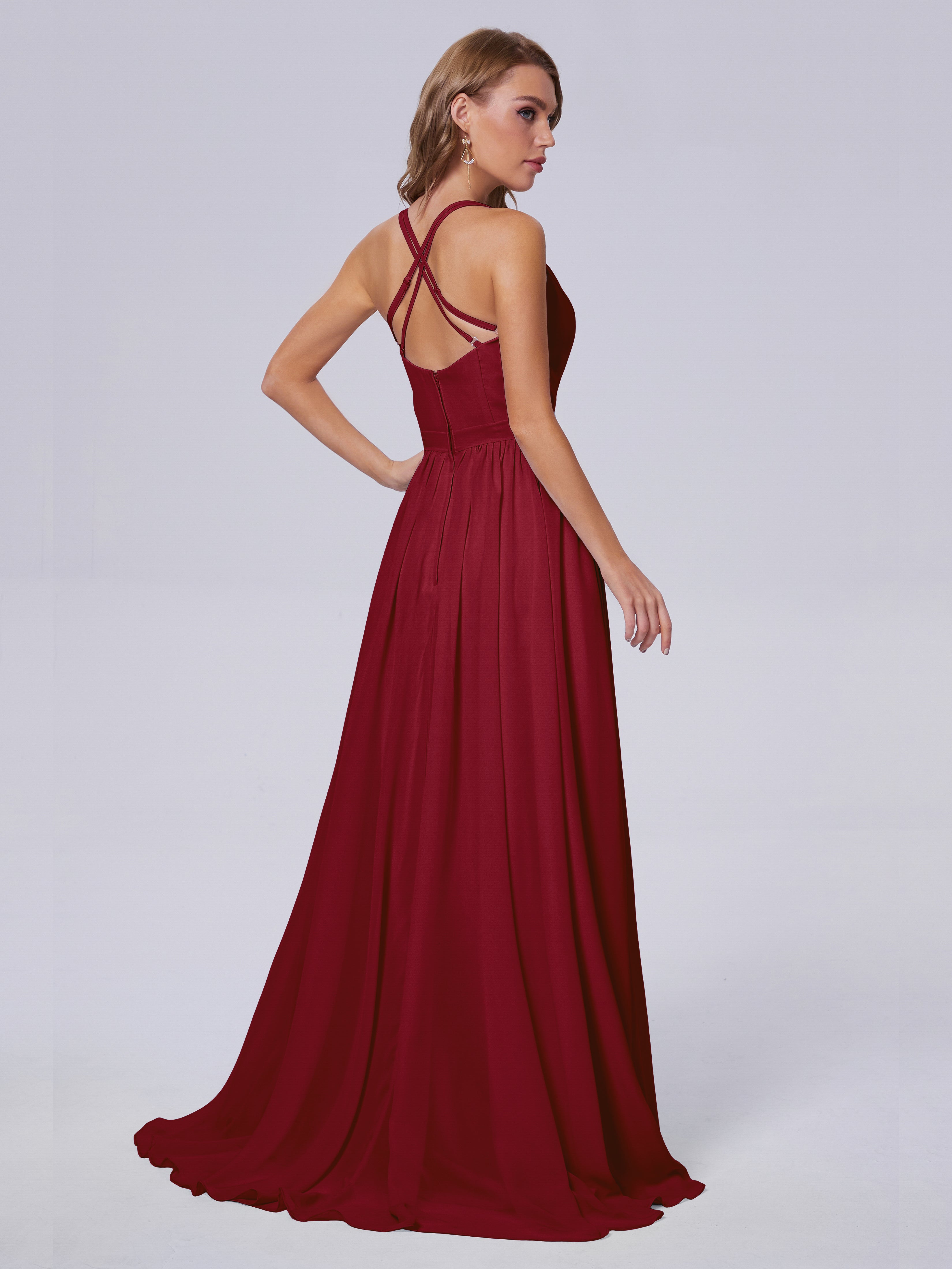 Modestes Robes De Demoiselle D'Honneur Bordeaux Asymétrique Mousseline Robes Demoiselle D'Honneur