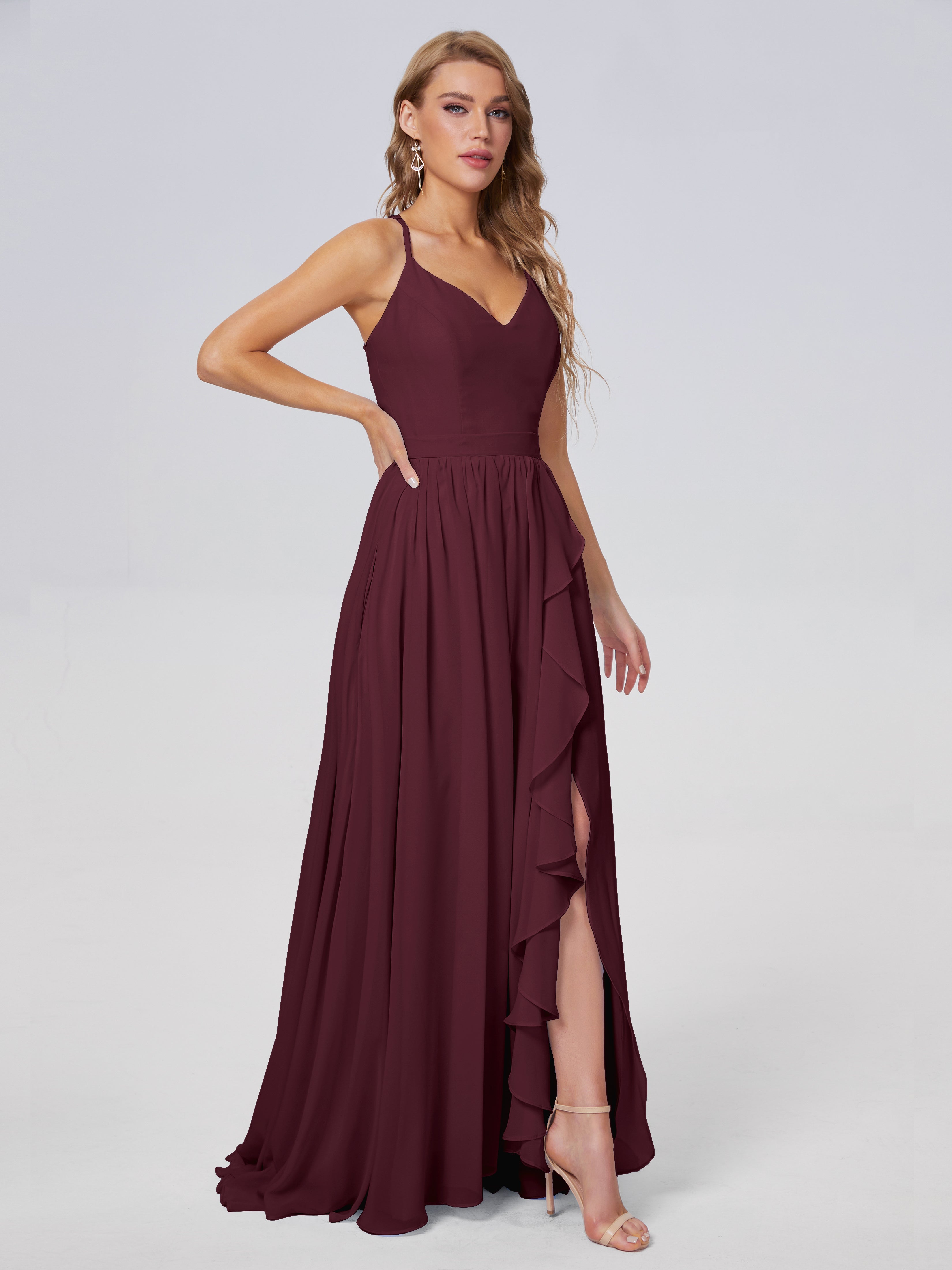Robes De Demoiselle D'Honneur Cabernet Asymétrique Mousseline Robes Demoiselle D'Honneur