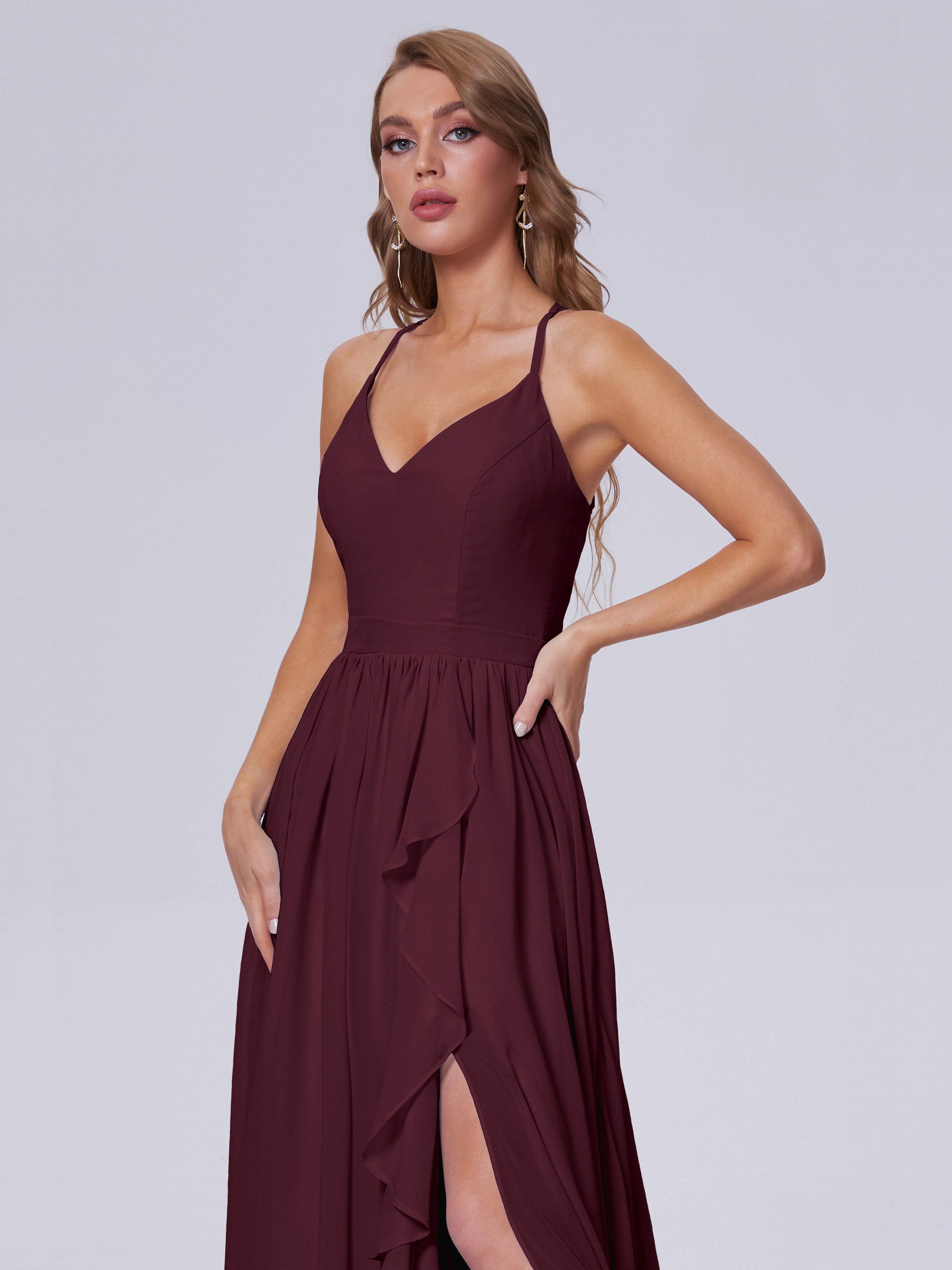 Robes De Demoiselle D'Honneur Cabernet Asymétrique Mousseline Robes Demoiselle D'Honneur