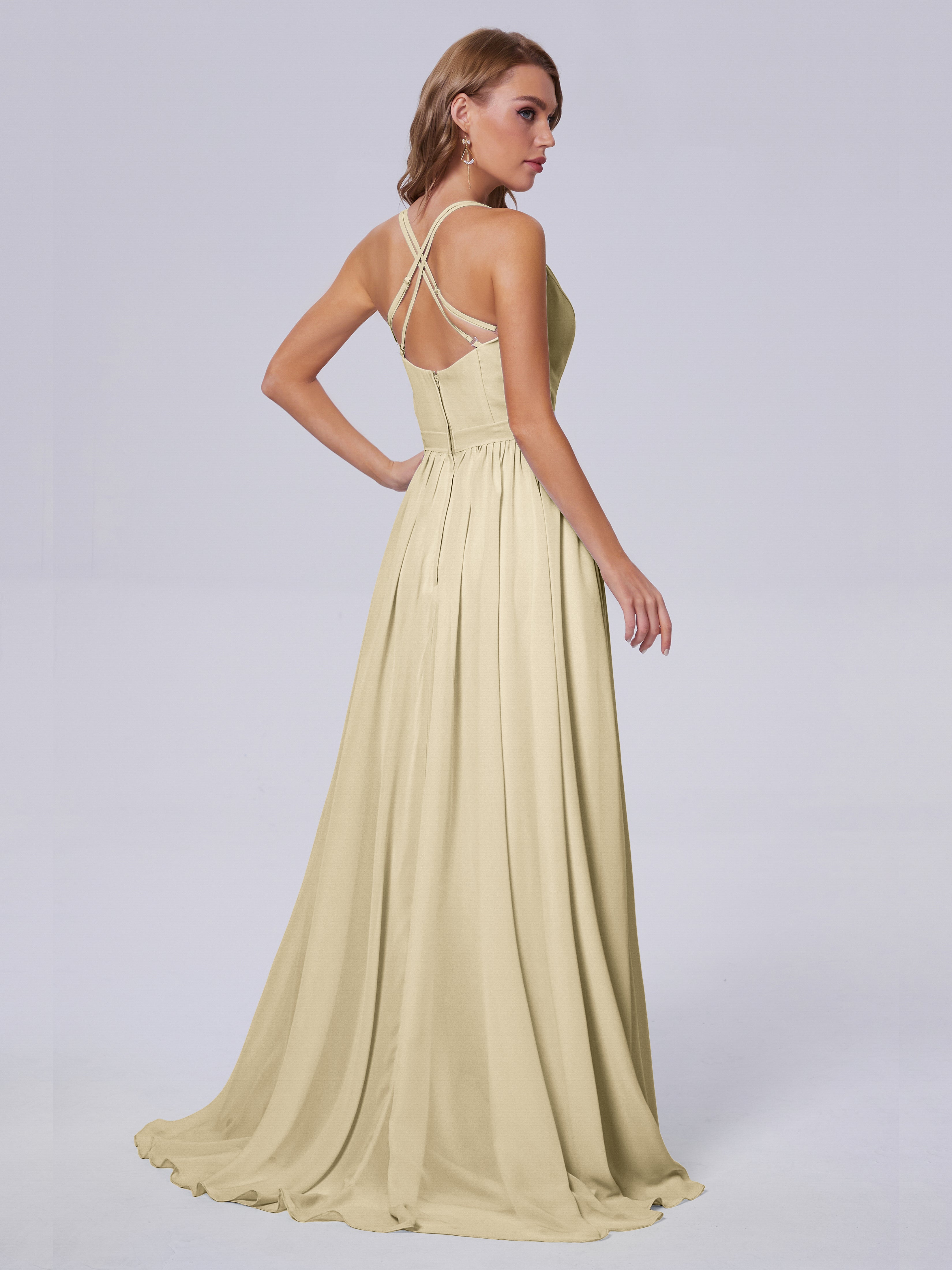 Robes De Demoiselle D'Honneur Couleur Champagne Asymétrique Mousseline Robes Demoiselle D'Honneur