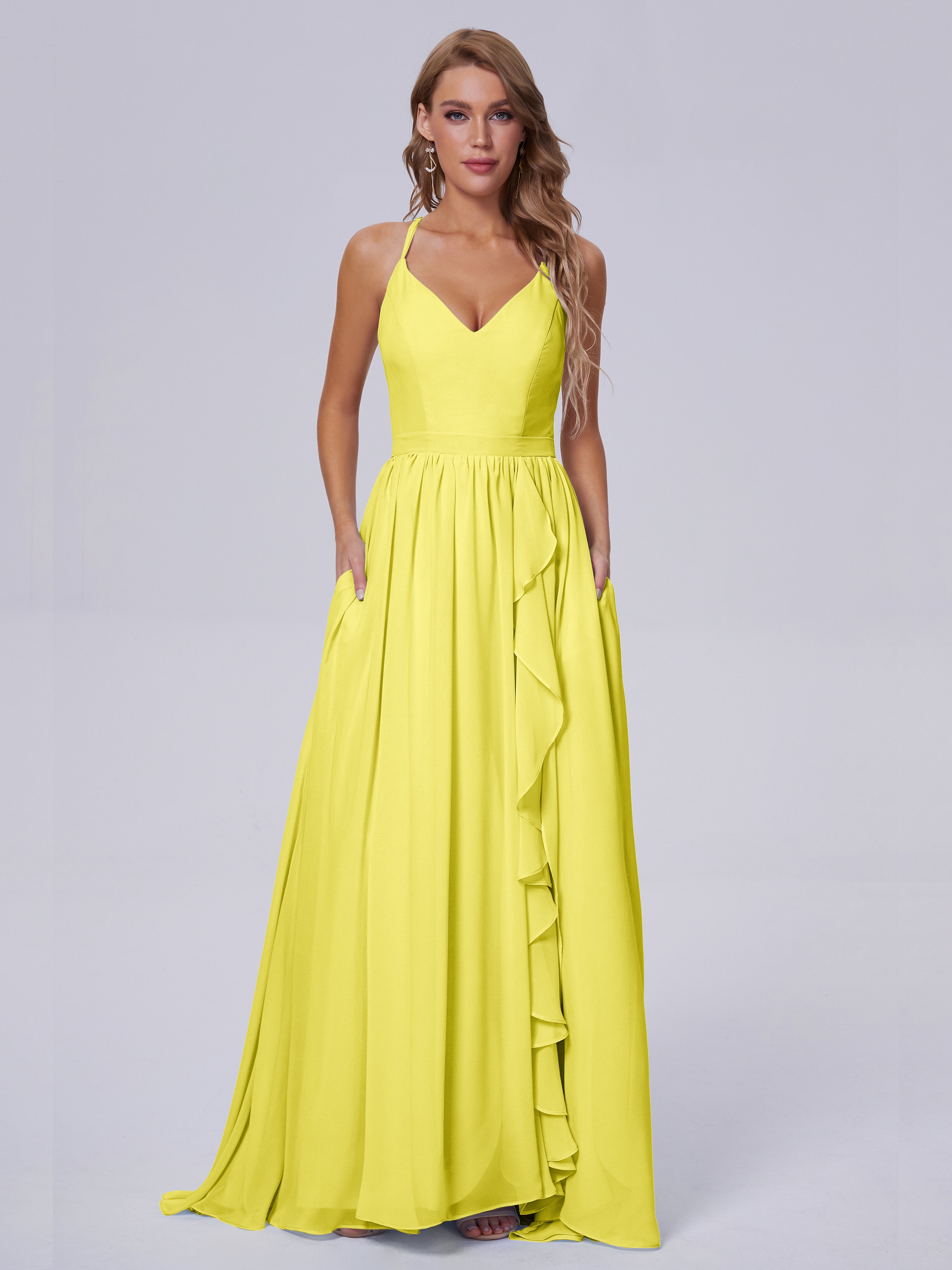 Robes De Demoiselle D'Honneur Citron Asymétrique Mousseline Robes Demoiselle D'Honneur