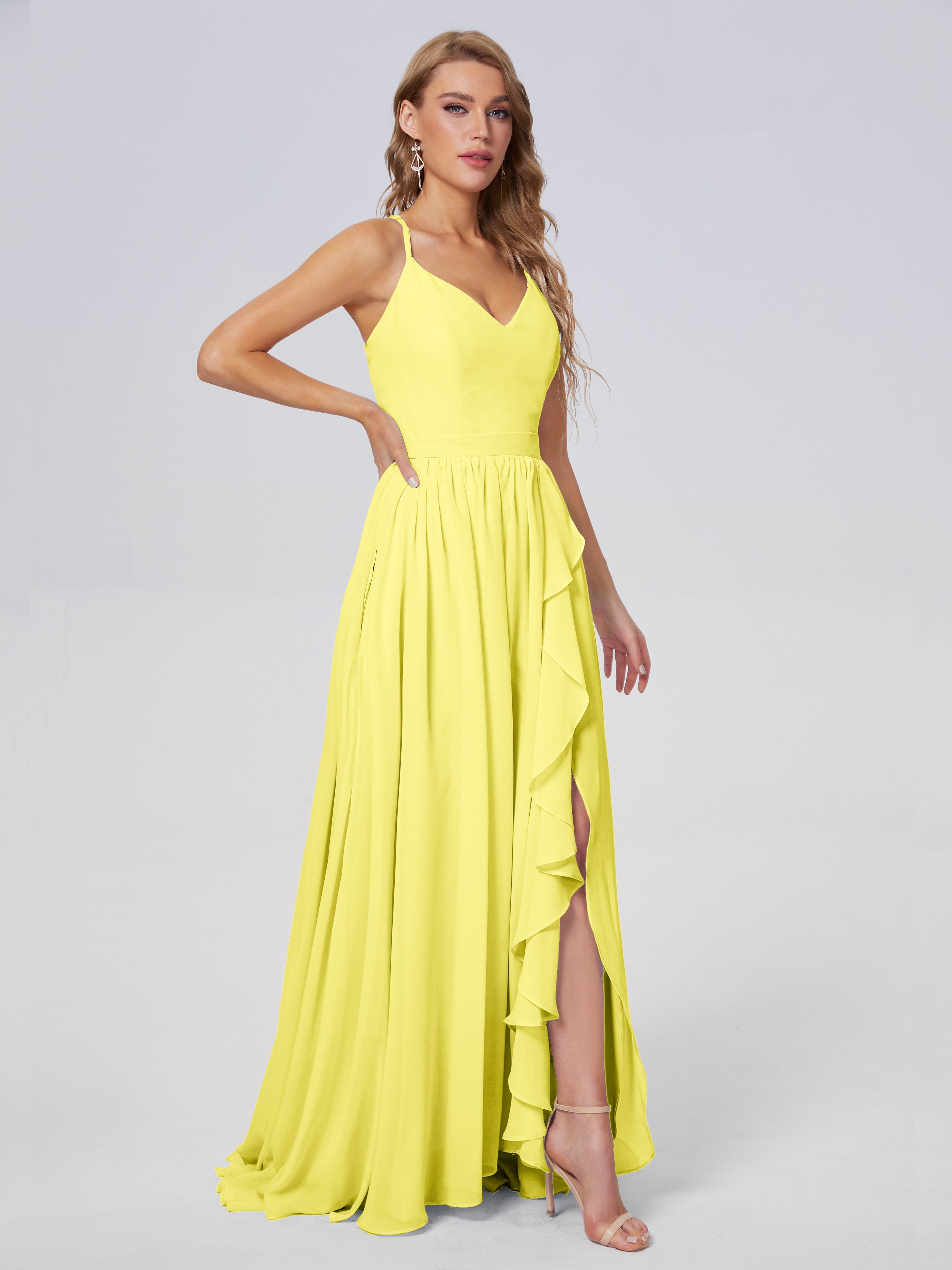 Robes De Demoiselle D'Honneur Citron Asymétrique Mousseline Robes Demoiselle D'Honneur