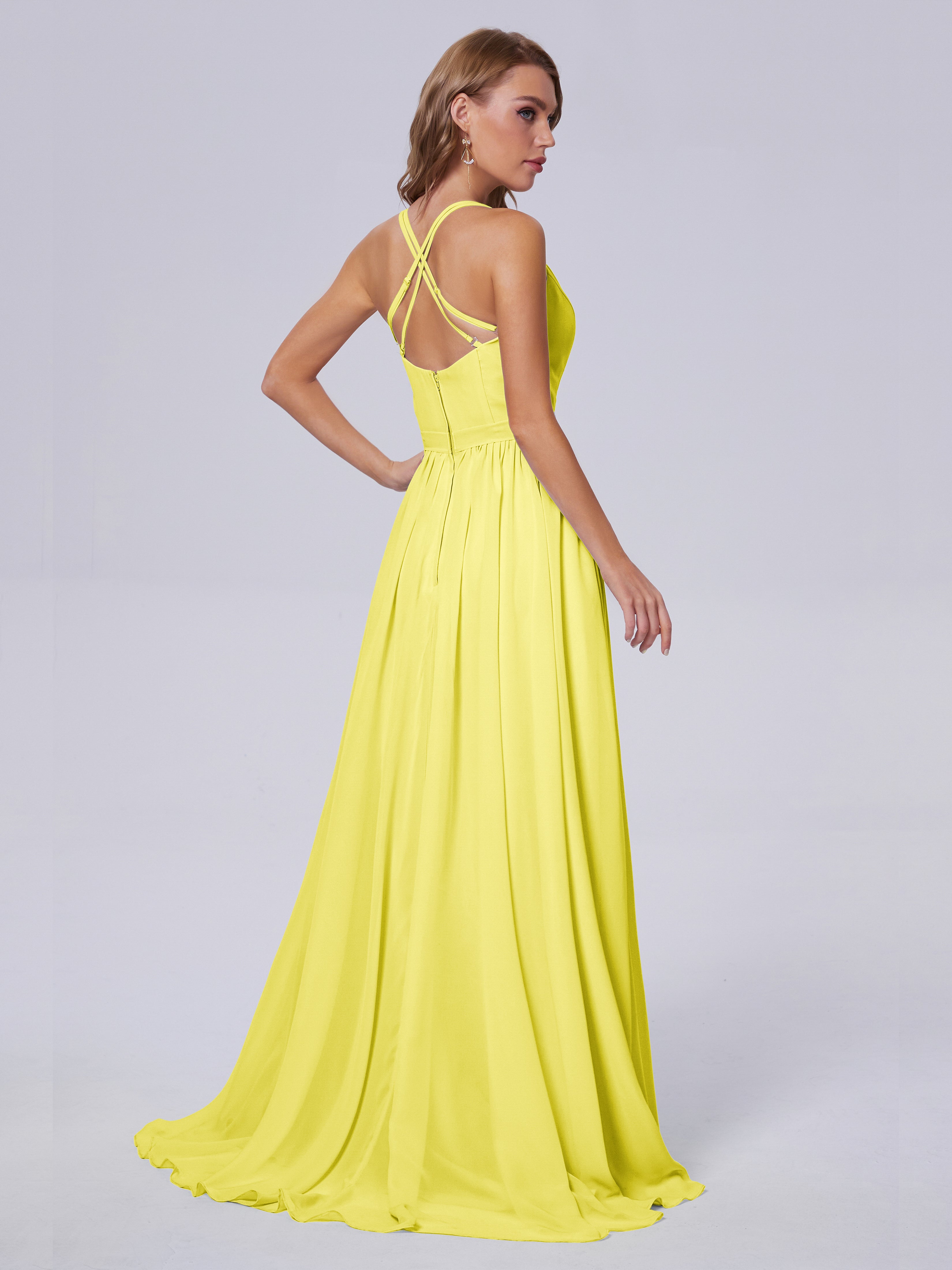 Robes De Demoiselle D'Honneur Citron Asymétrique Mousseline Robes Demoiselle D'Honneur