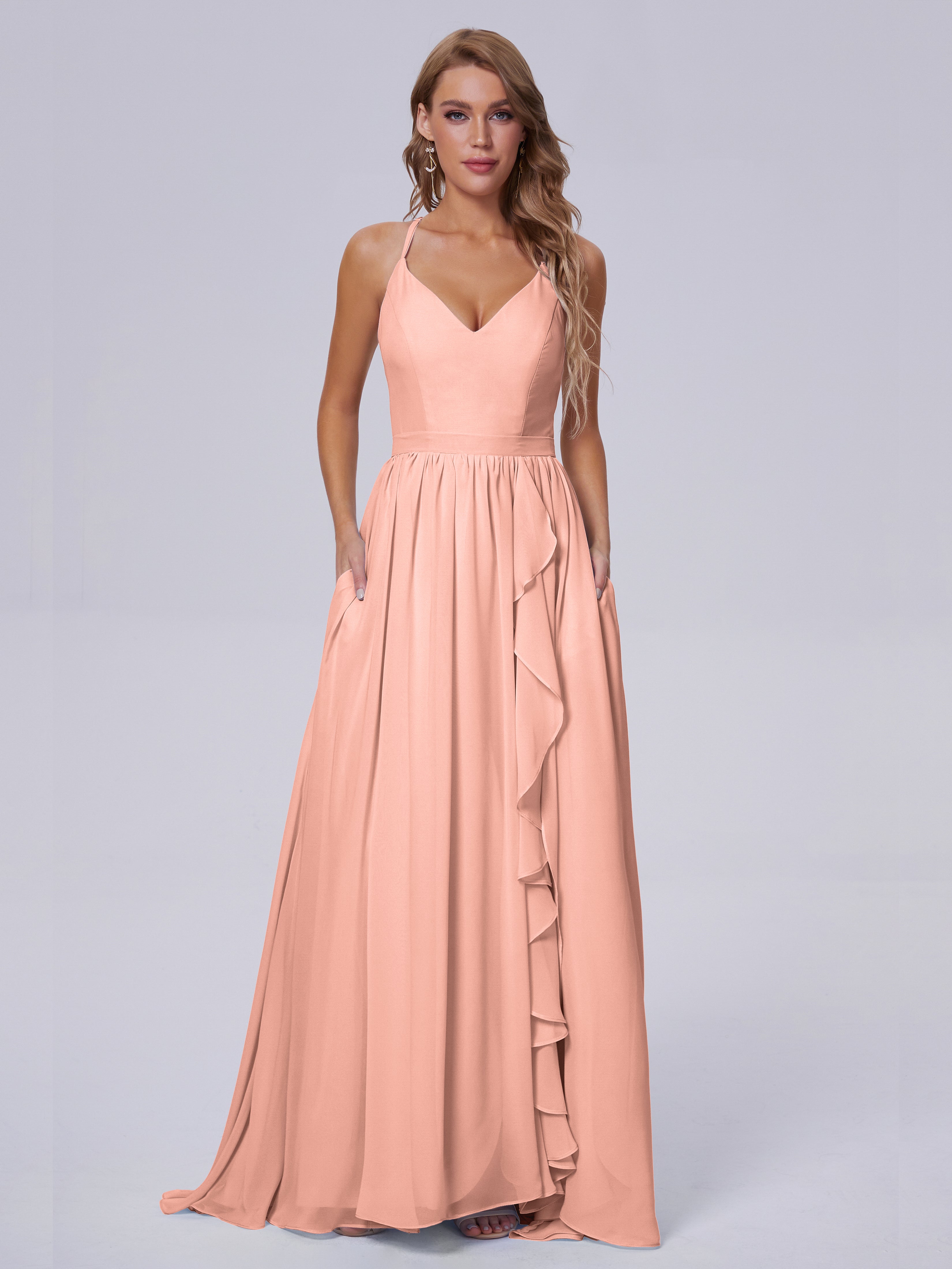 Robes De Demoiselle D'Honneur Corail Asymétrique Mousseline Robes Demoiselle D'Honneur
