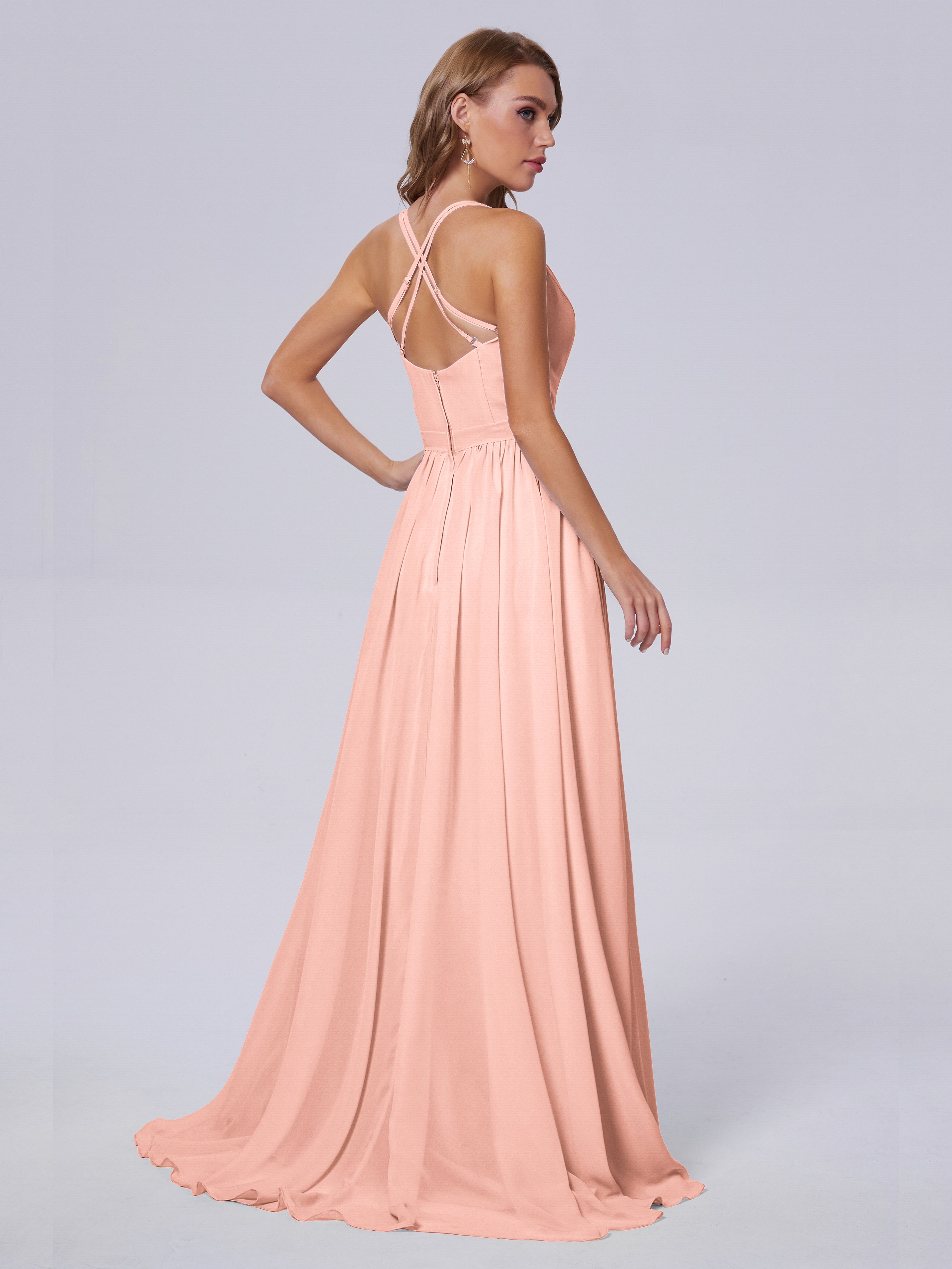 Robes De Demoiselle D'Honneur Corail Asymétrique Mousseline Robes Demoiselle D'Honneur