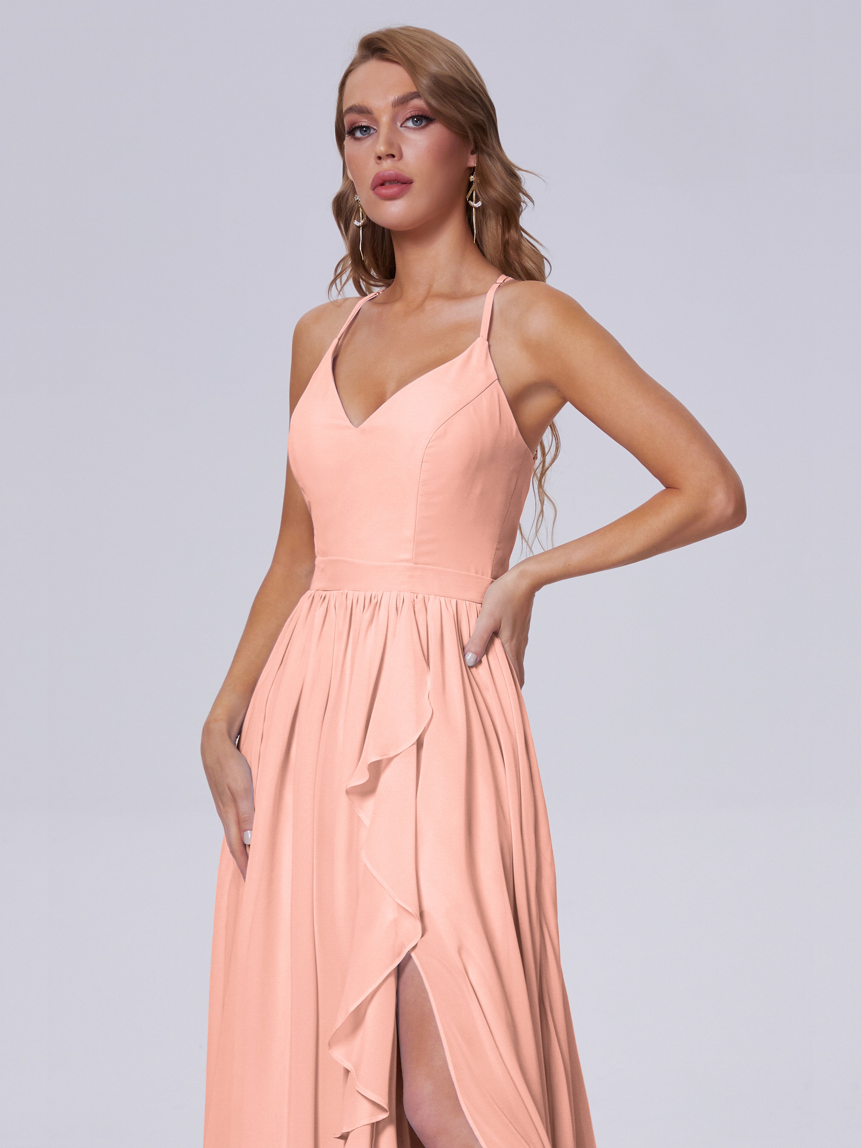 Robes De Demoiselle D'Honneur Corail Asymétrique Mousseline Robes Demoiselle D'Honneur