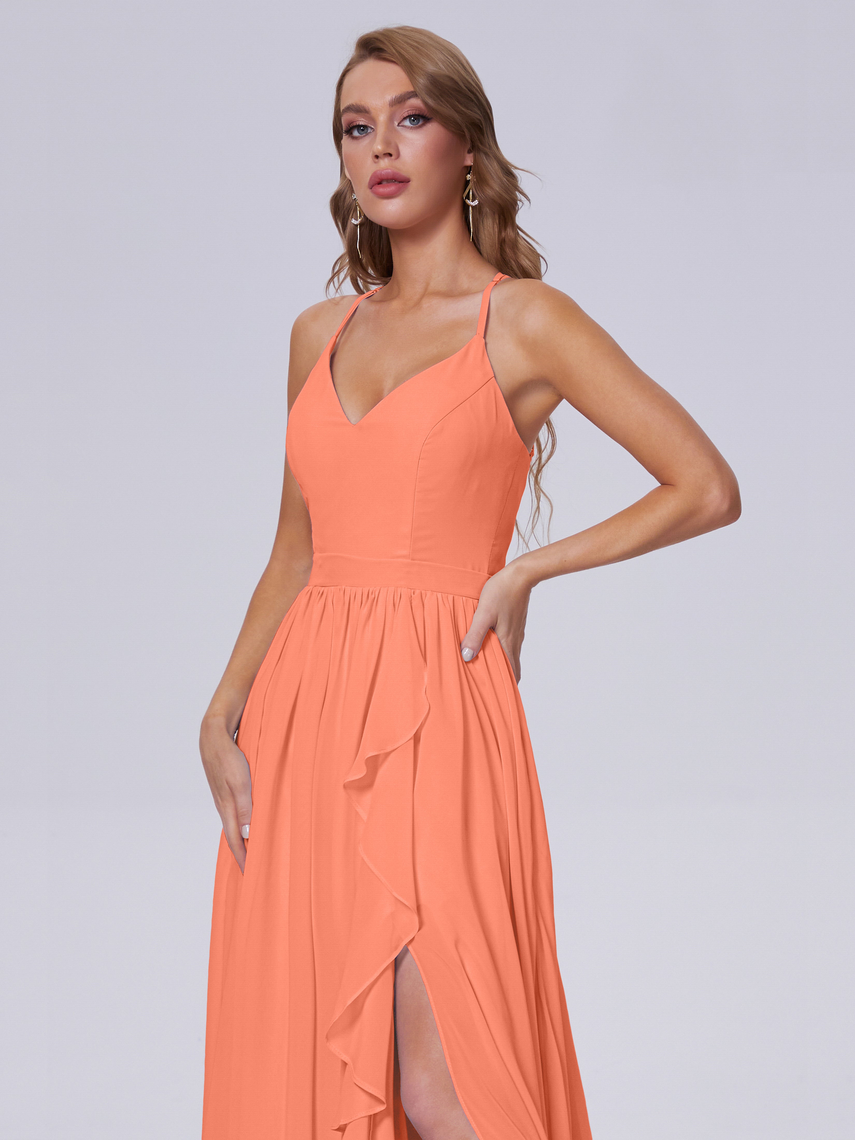 Robes De Demoiselle D'Honneur Coucher De Soleil Asymétrique Mousseline Robes Demoiselle D'Honneur