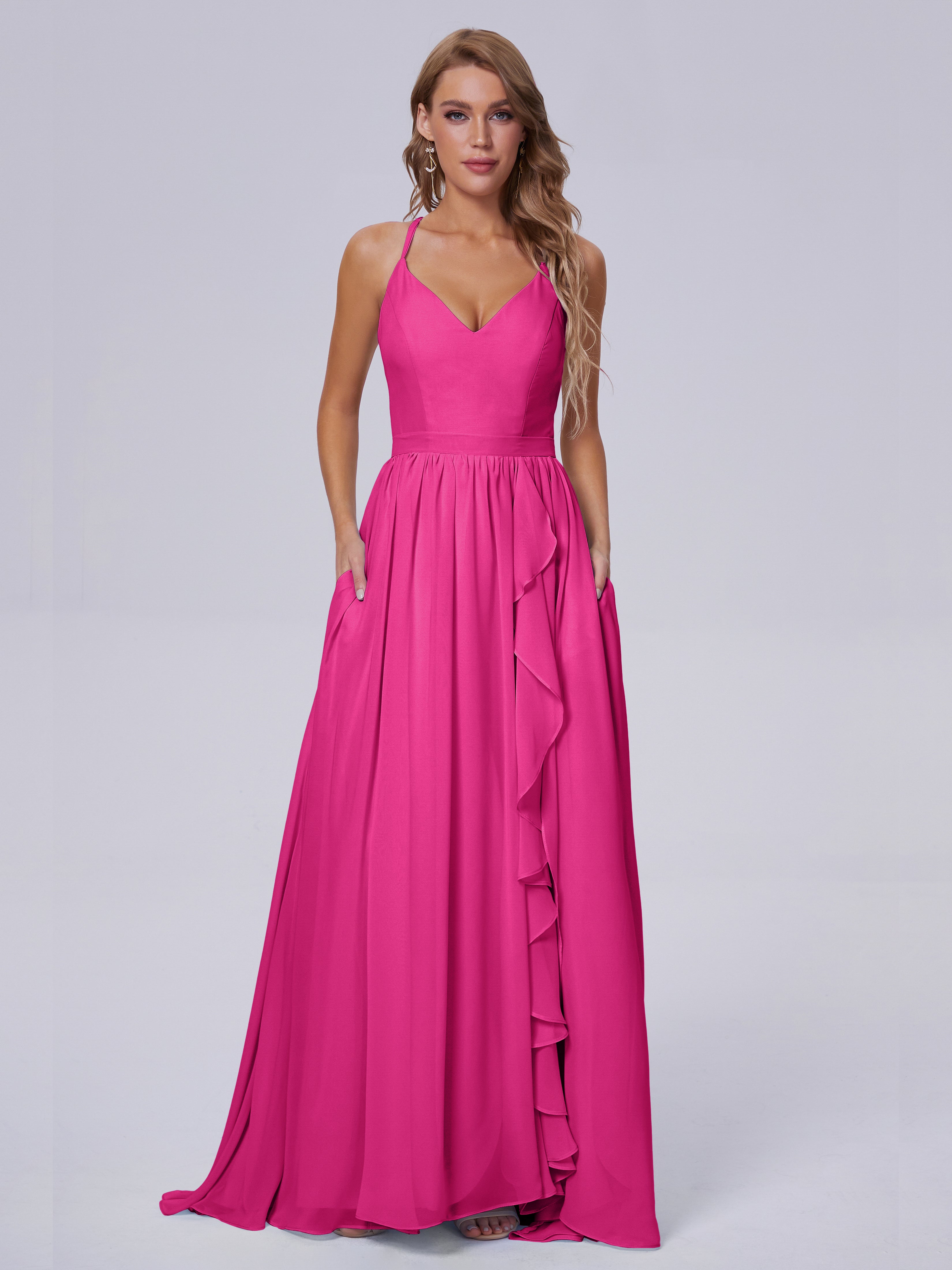 Robes De Demoiselle D'Honneur Rose Fuchsia Asymétrique Mousseline Robes Demoiselle D'Honneur