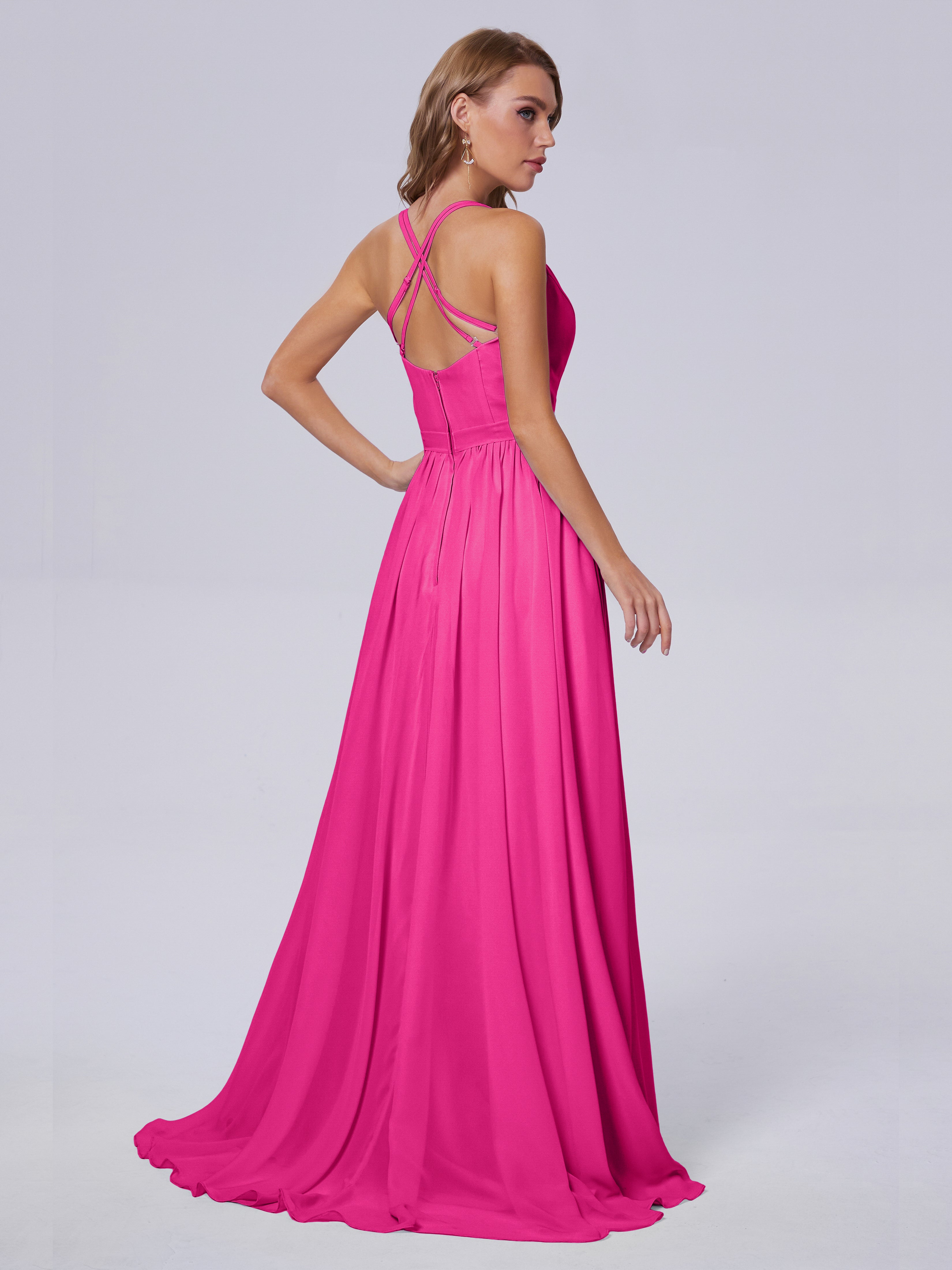 Robes De Demoiselle D'Honneur Rose Fuchsia Asymétrique Mousseline Robes Demoiselle D'Honneur