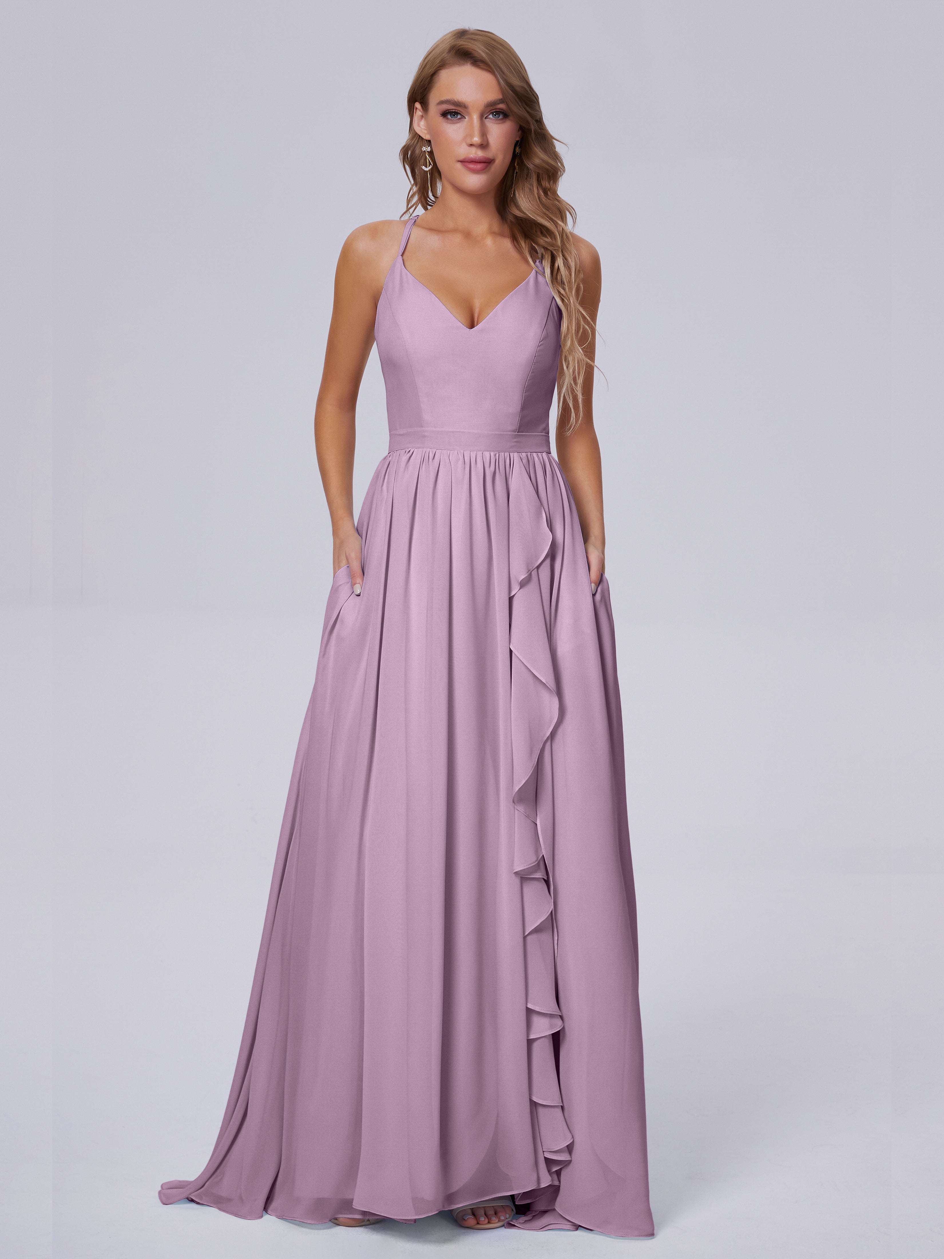 Robes De Demoiselle D'Honneur Glycine Asymétrique Mousseline Robes Demoiselle D'Honneur