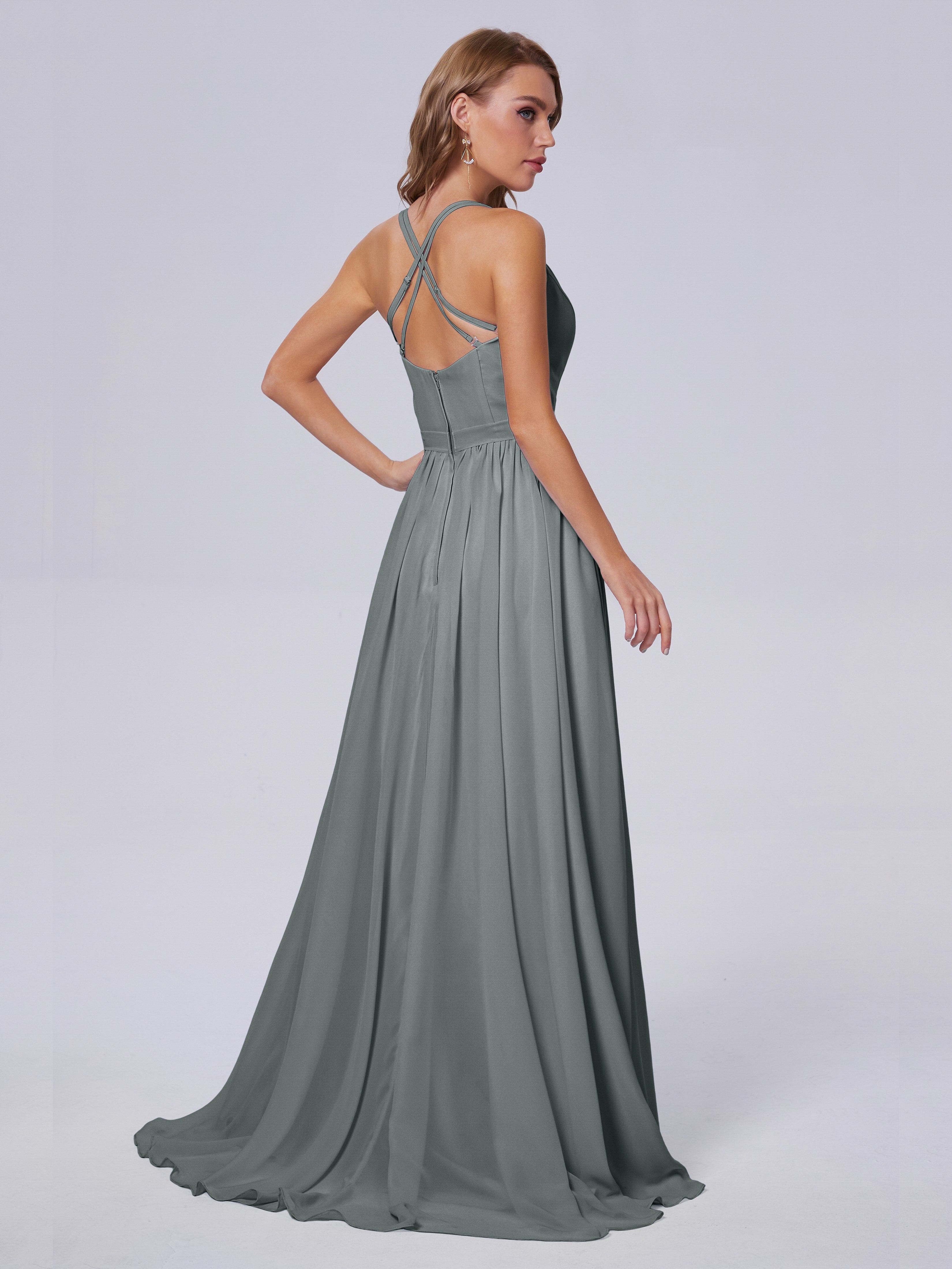 Robe De Demoiselle D Honneur Gris Asymétrique Mousseline Robes Demoiselle D'Honneur