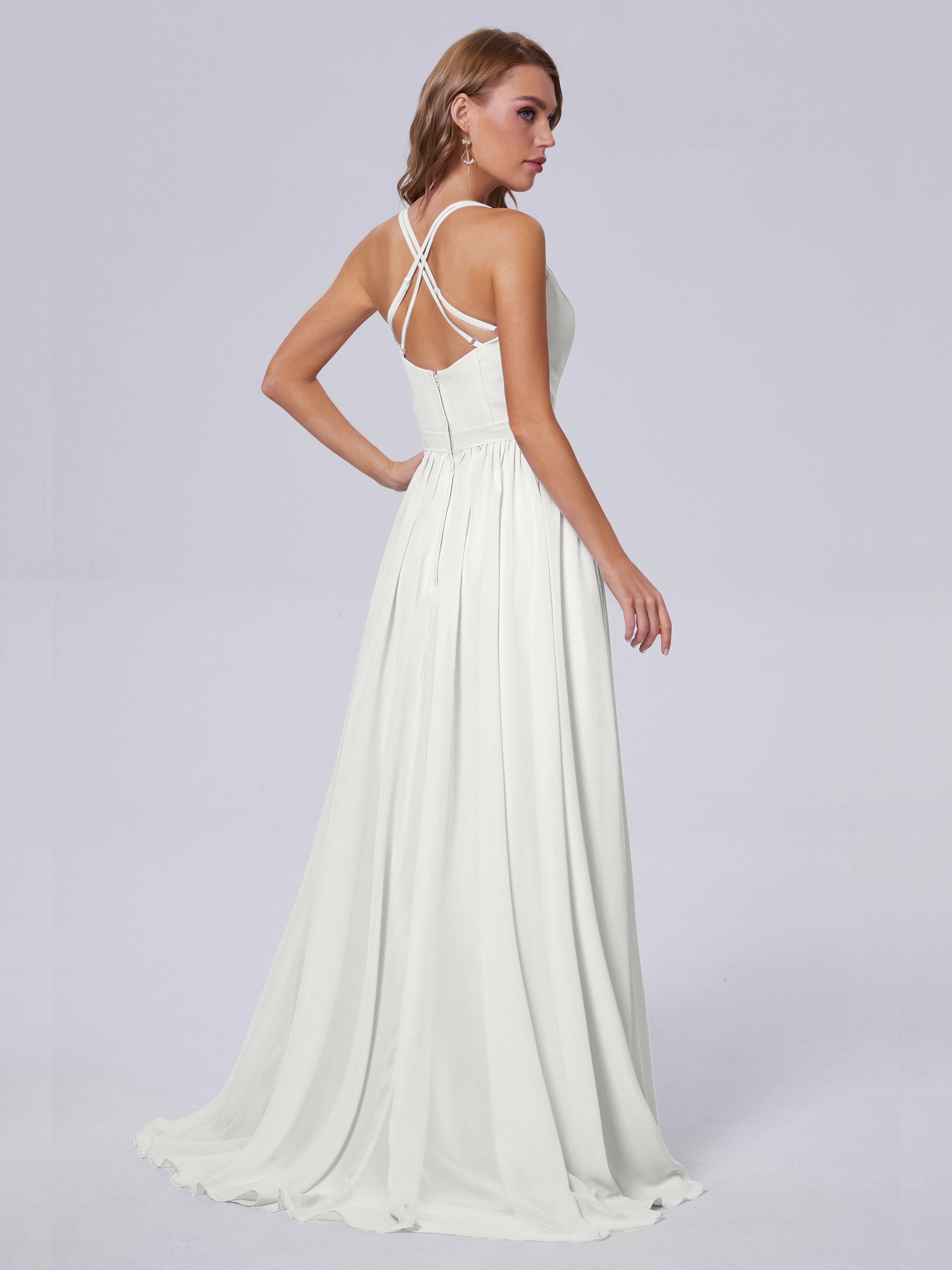 Robe Ivoire Demoiselle D Honneur Asymétrique Mousseline Robes Demoiselle D'Honneur