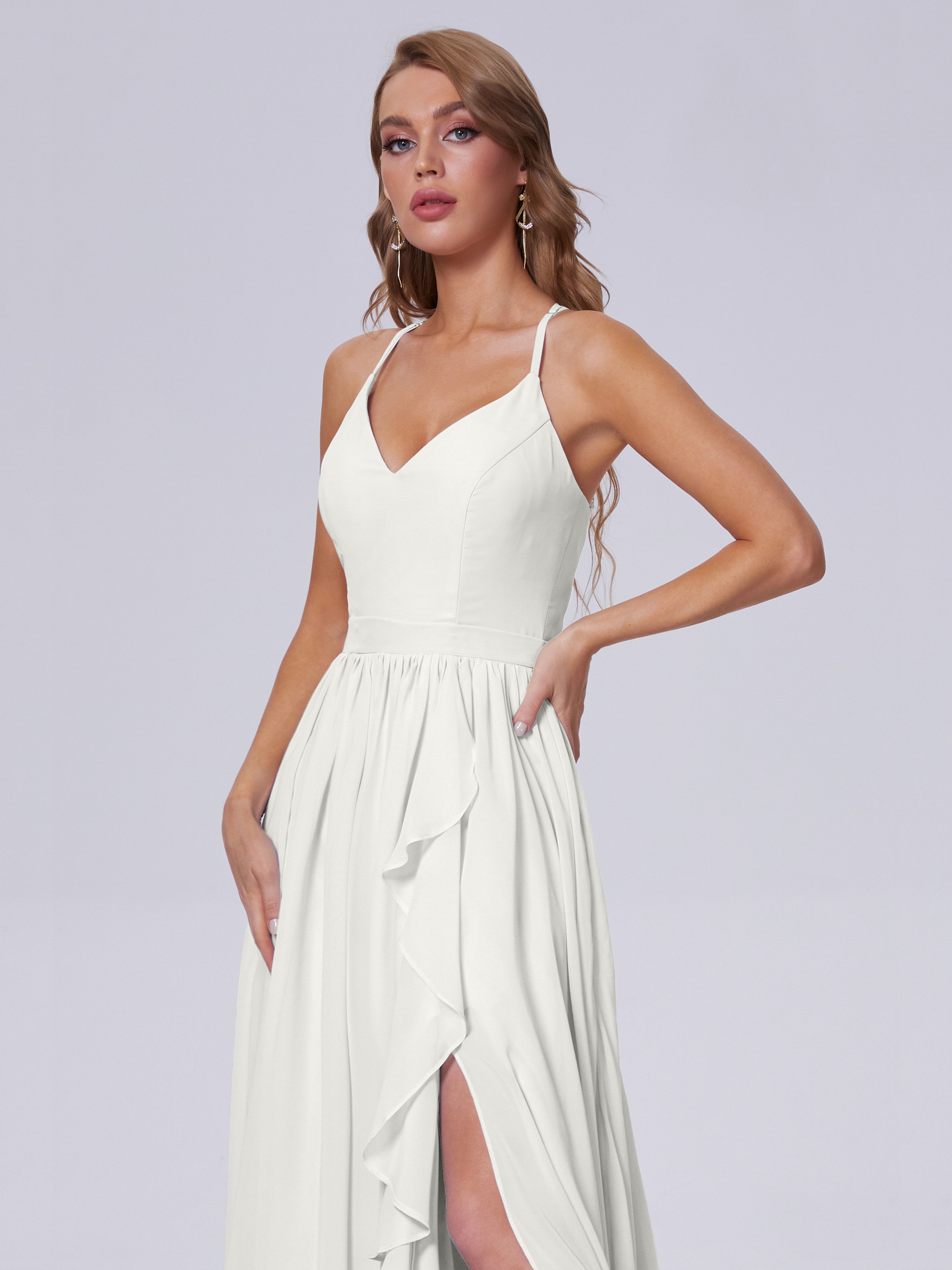 Robe Ivoire Demoiselle D Honneur Asymétrique Mousseline Robes Demoiselle D'Honneur