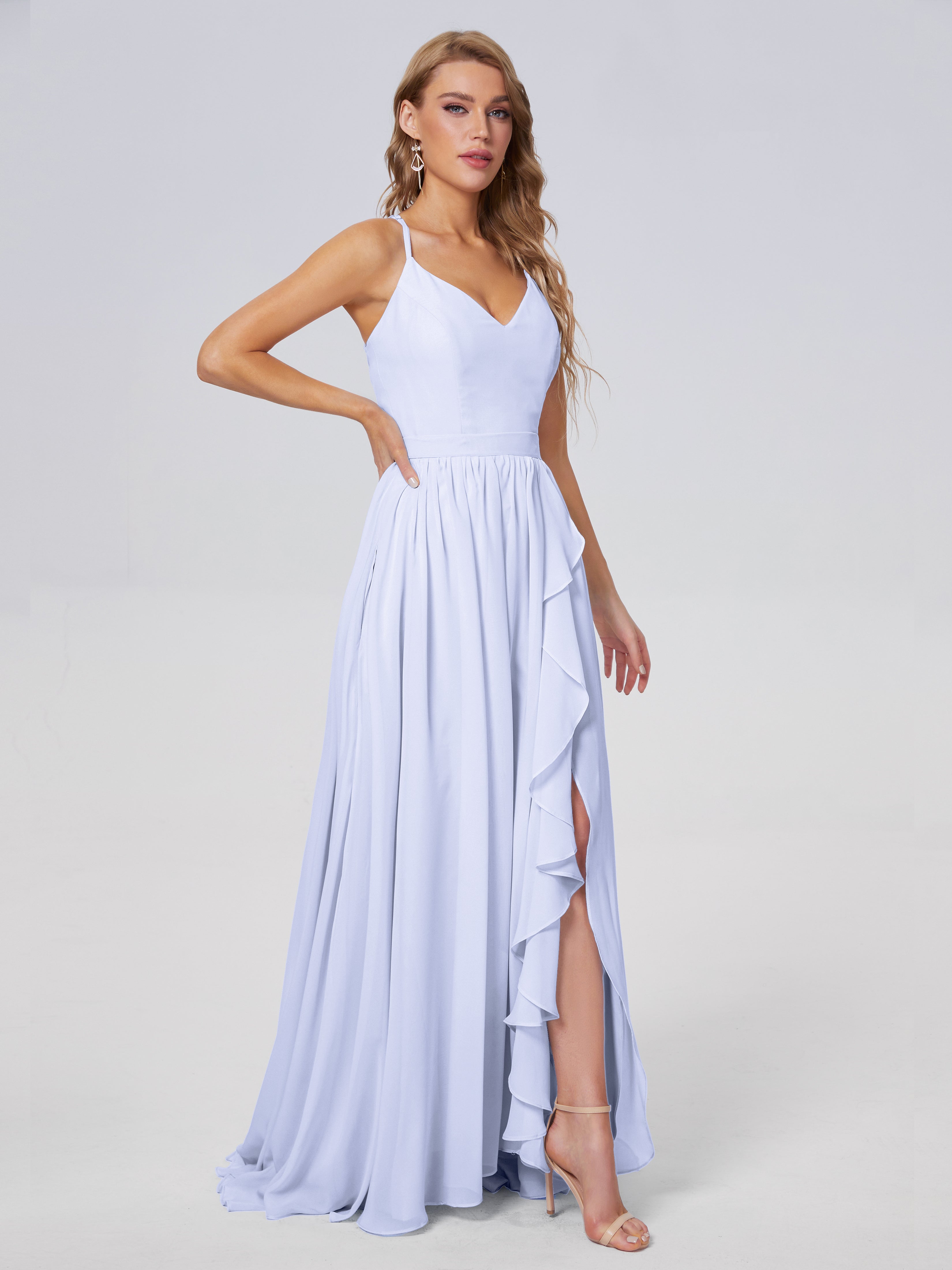 Robe Lavande Demoiselle D Honneur Asymétrique Mousseline Robes Demoiselle D'Honneur