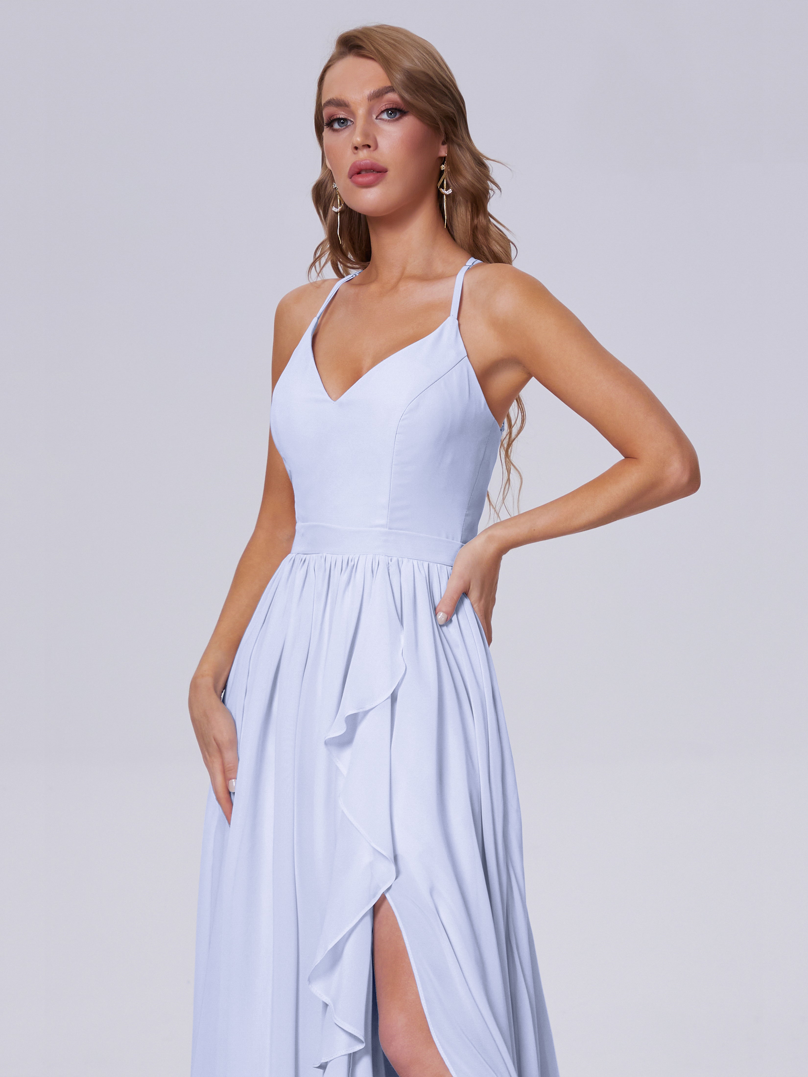 Robe Lavande Demoiselle D Honneur Asymétrique Mousseline Robes Demoiselle D'Honneur