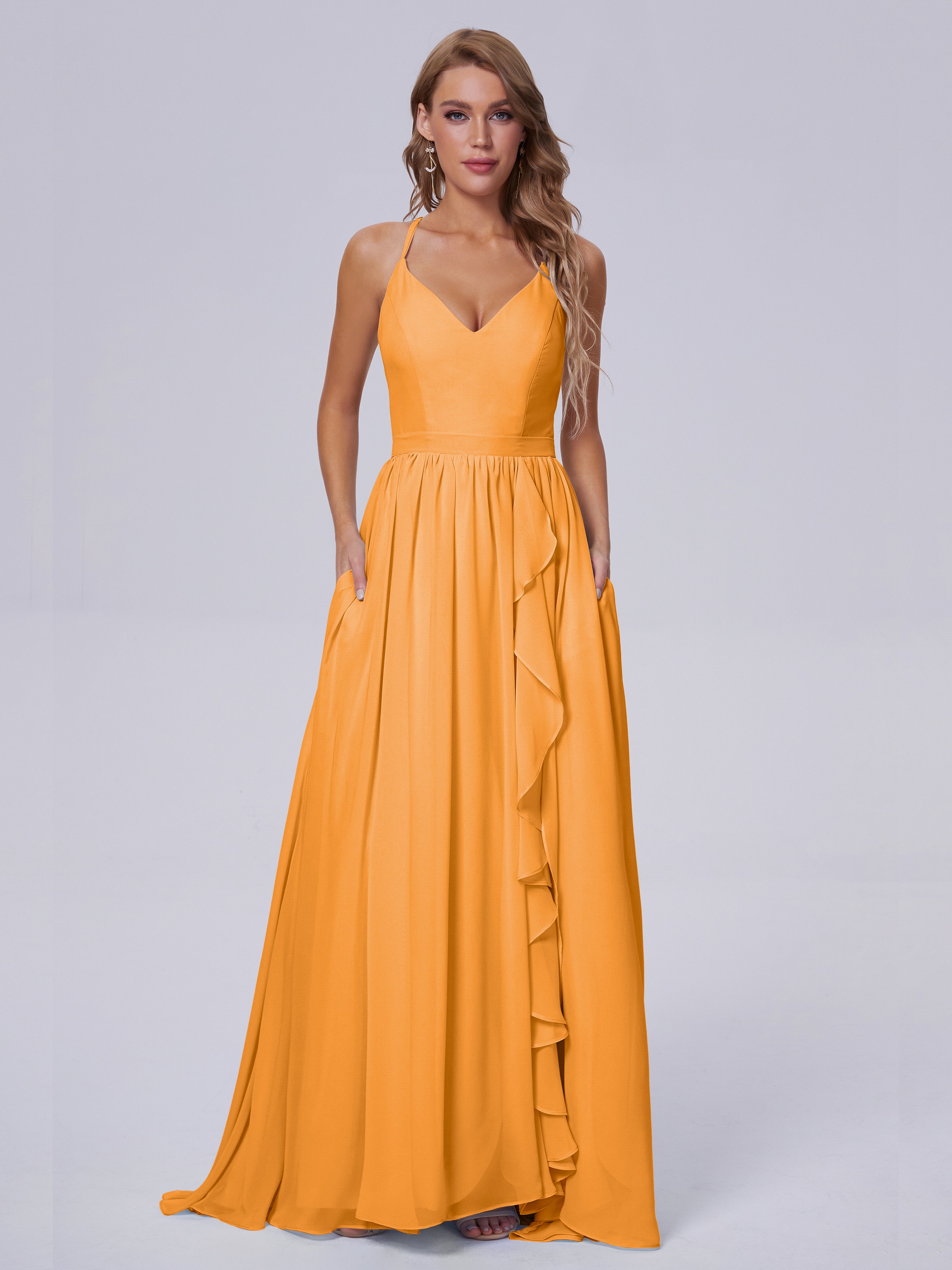 Robes De Demoiselle D'Honneur Mandarine Asymétrique Mousseline Robes Demoiselle D'Honneur