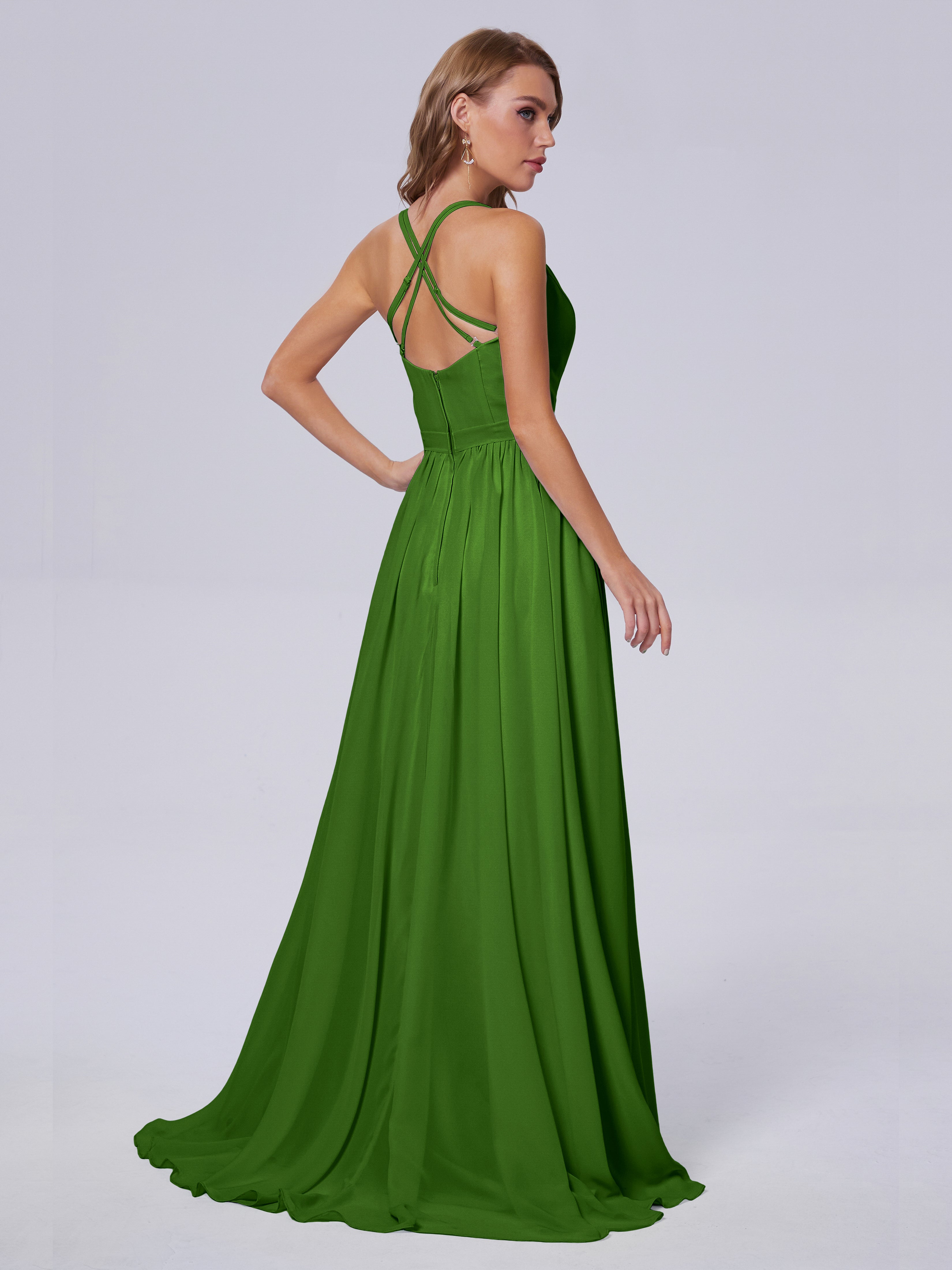 Robes De Demoiselle D'Honneur Vert Mousse Asymétrique Mousseline Robes Demoiselle D'Honneur
