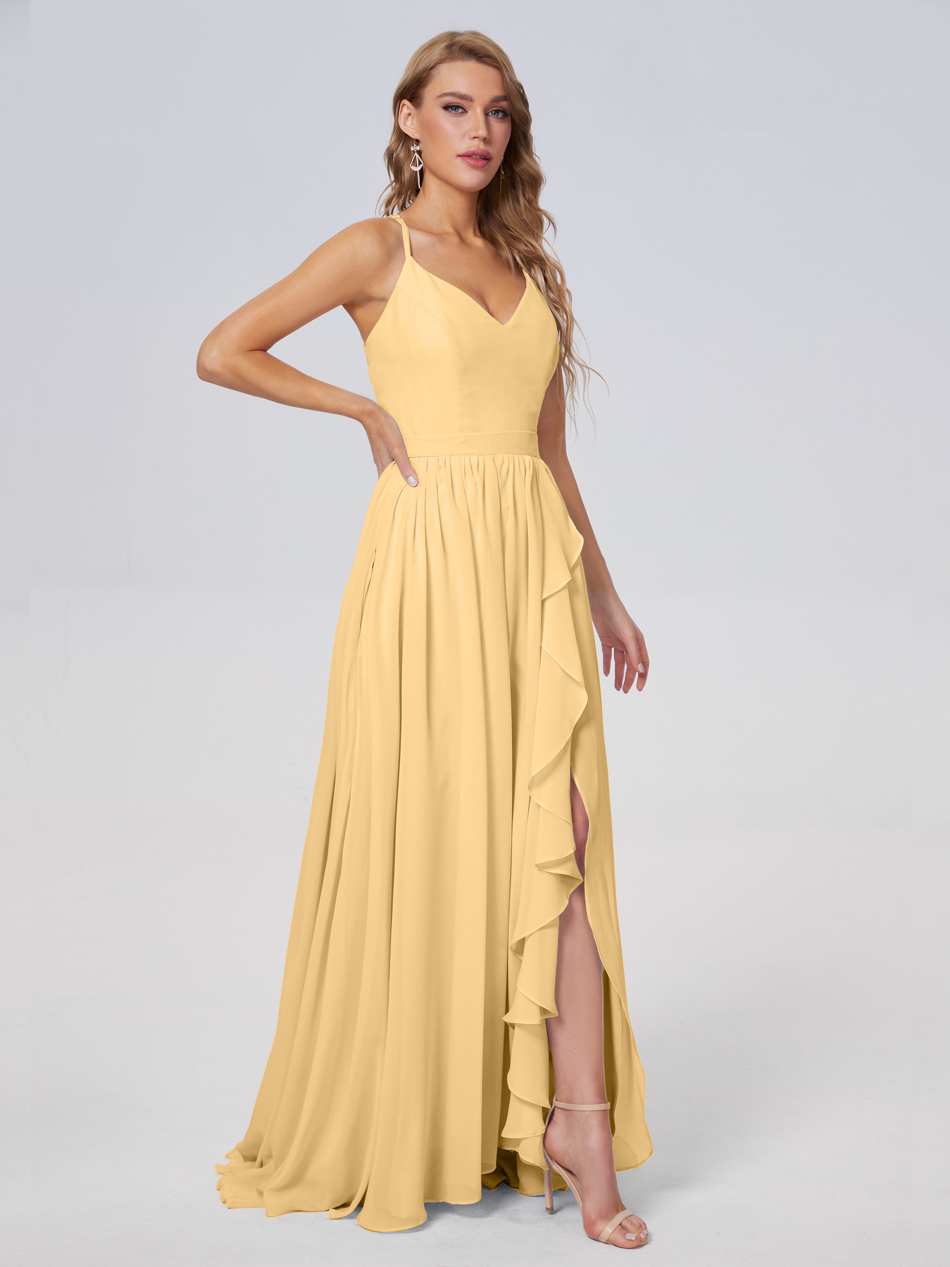 Demoiselle D Honneur Doré Asymétrique Mousseline Robes Demoiselle D'Honneur