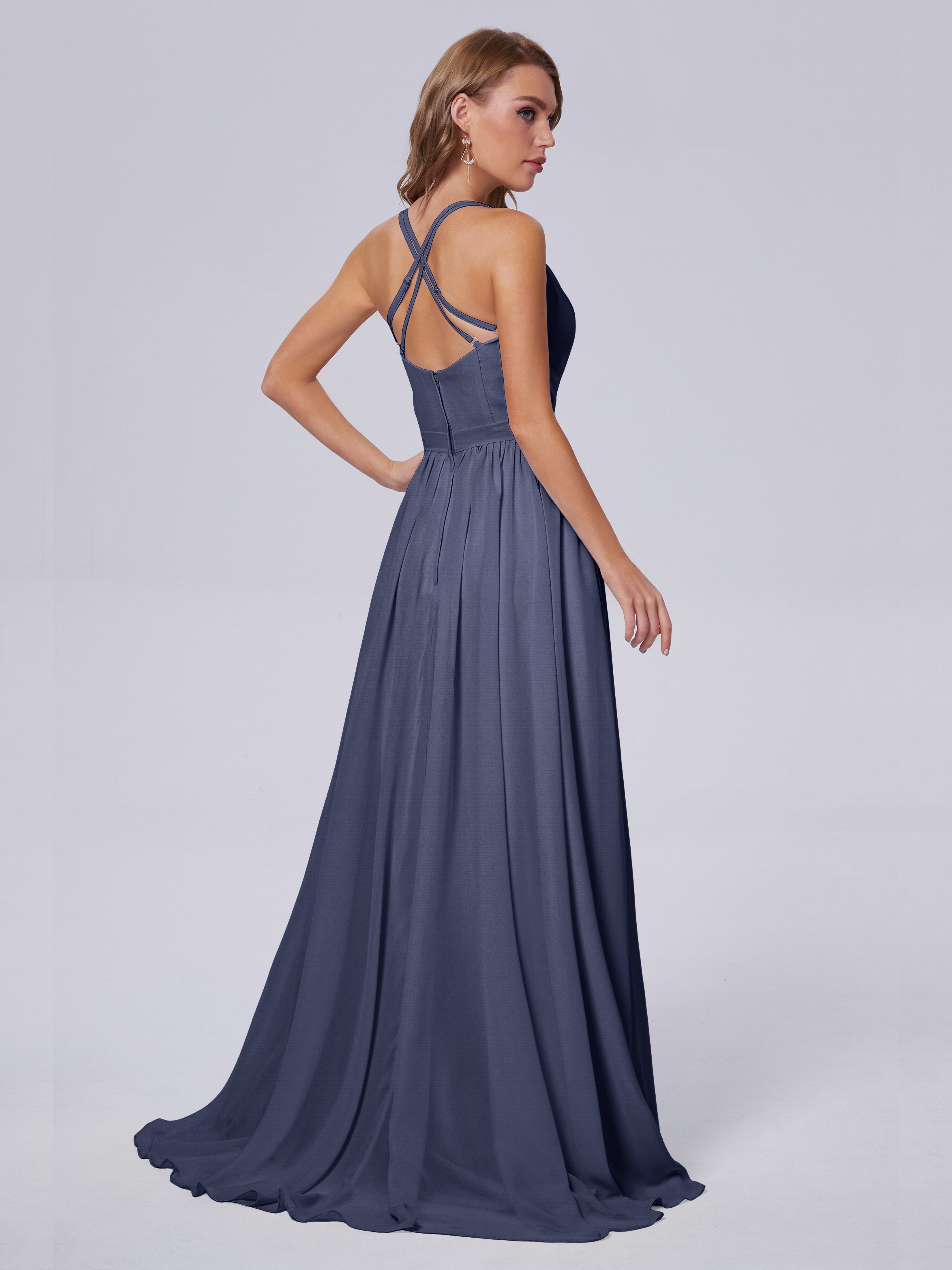 Robes De Demoiselle D'Honneur Bleu Orageux Asymétrique Mousseline Robes Demoiselle D'Honneur