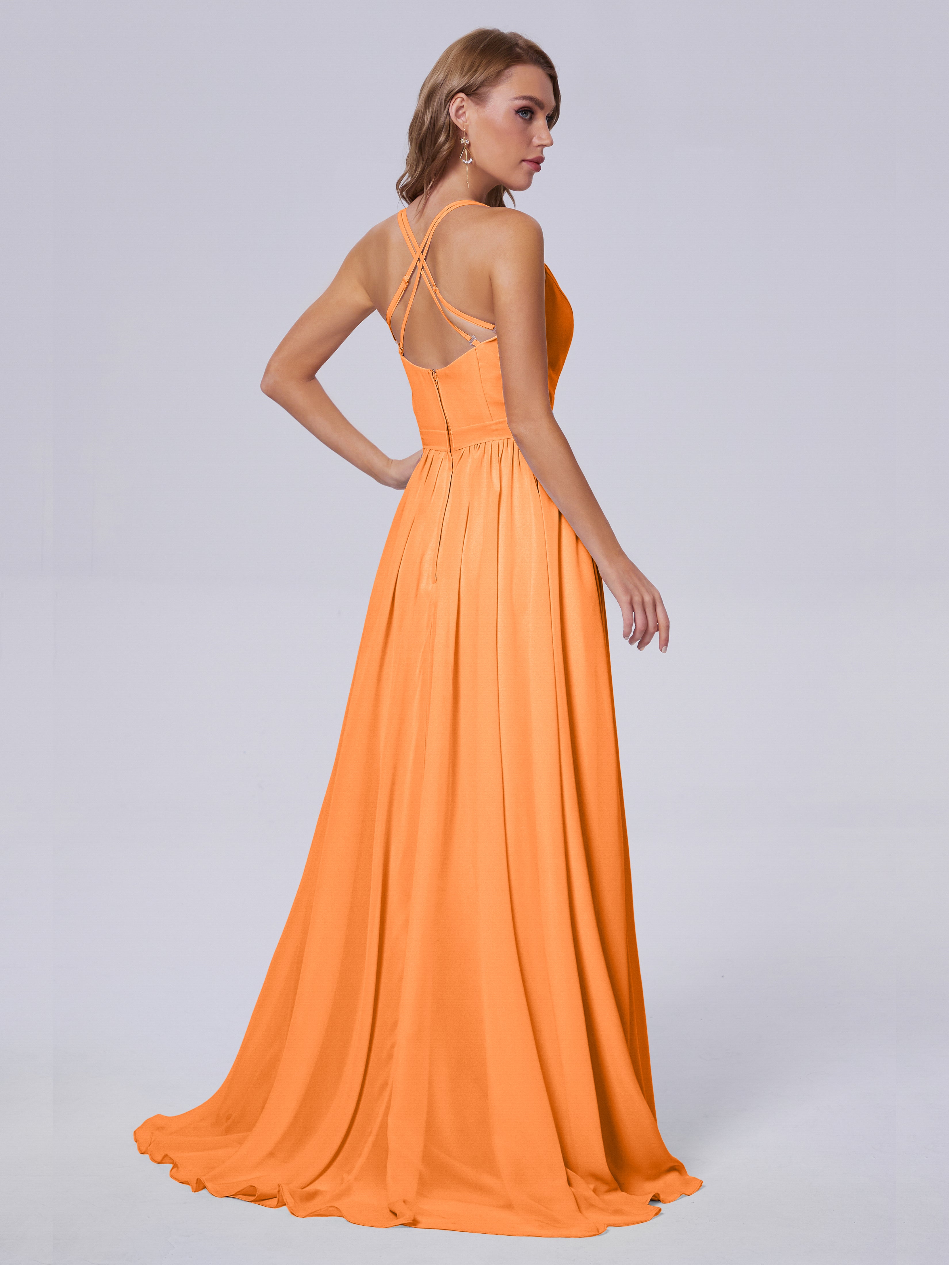 Robe Demoiselle D Honneur Orange Asymétrique Mousseline Robes Demoiselle D'Honneur