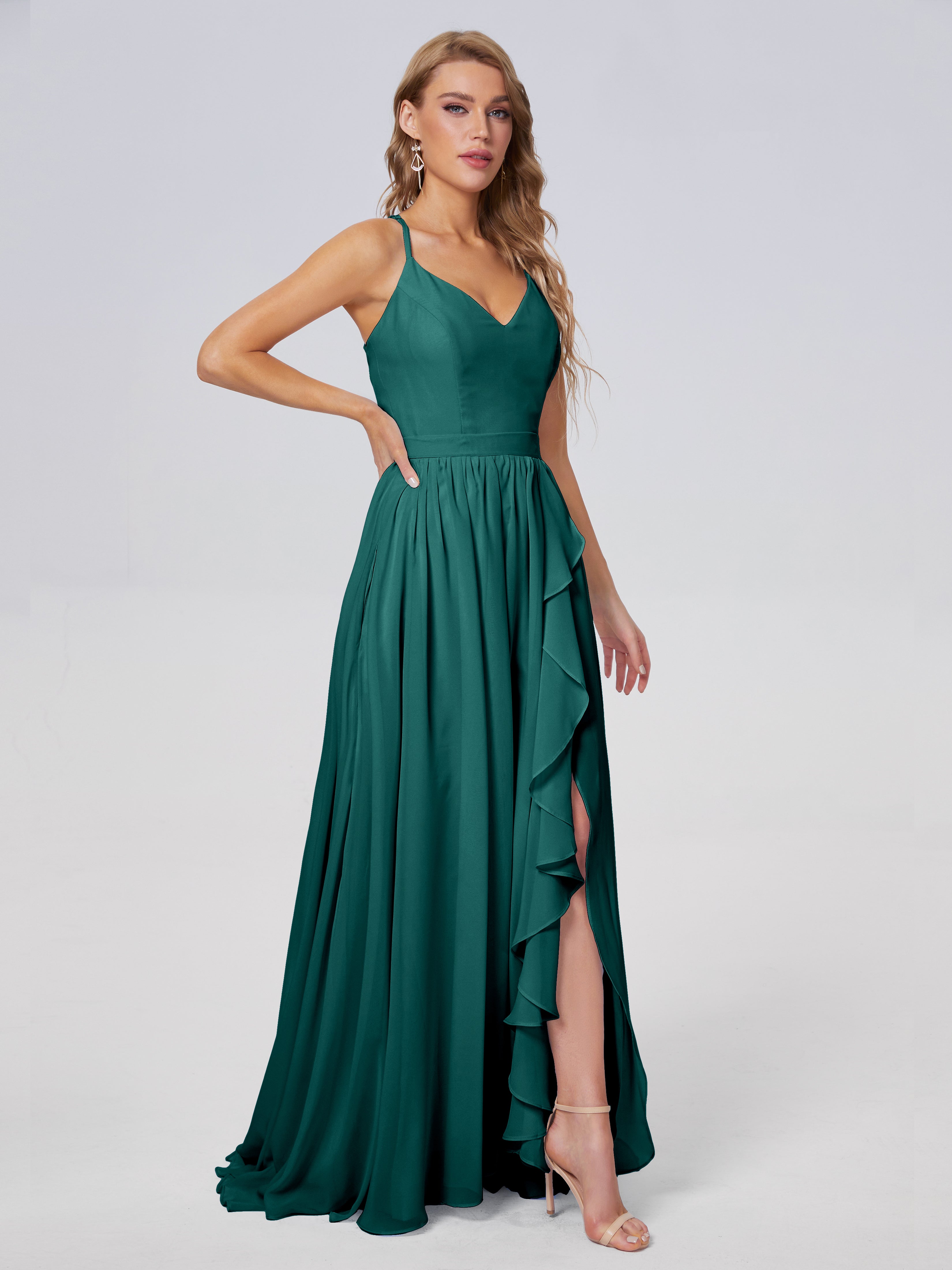 Robe De Demoiselle D'Honneur En Mousseline De Paon Asymétrique Mousseline Robes Demoiselle D'Honneur