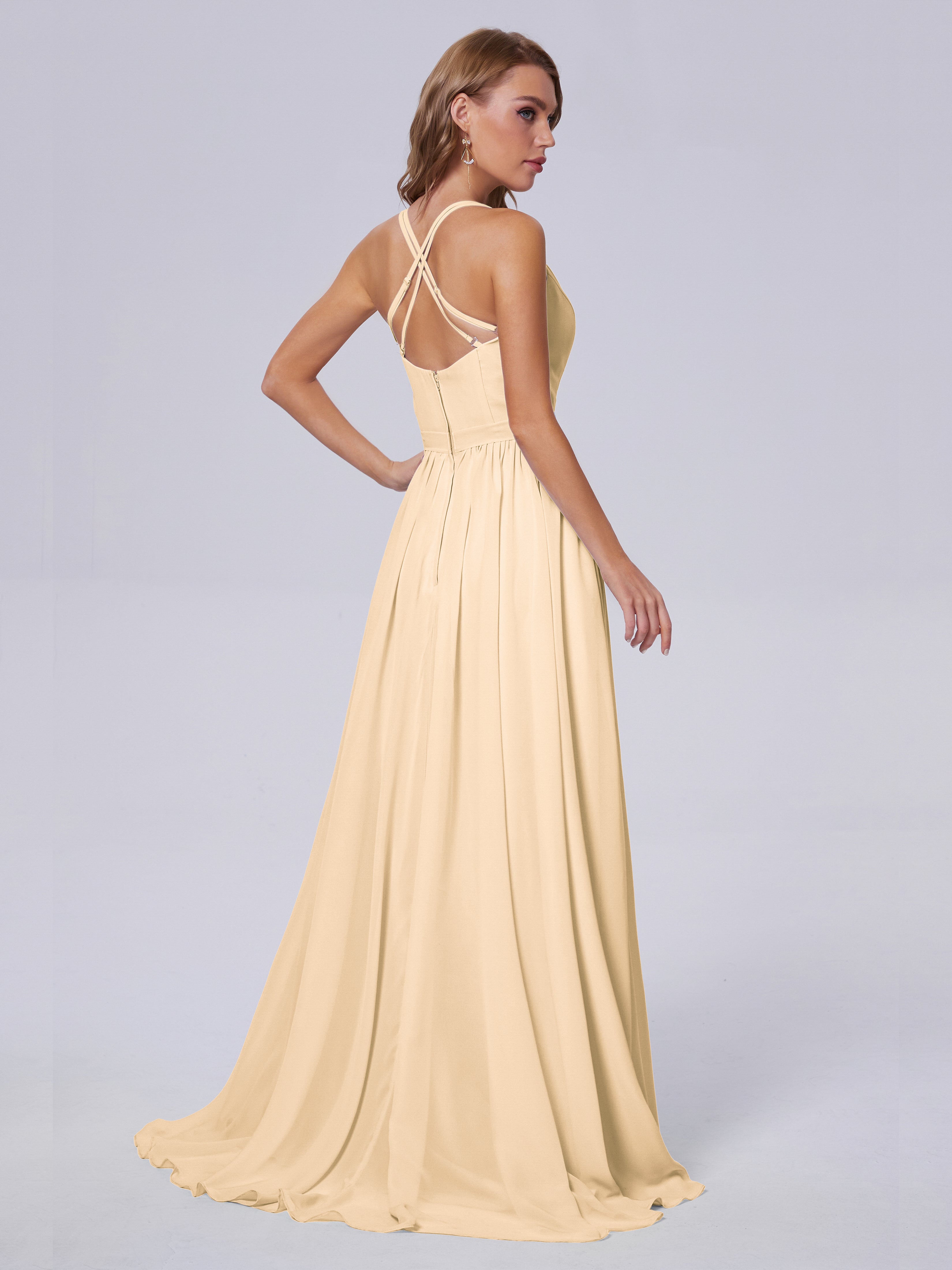 Robe Demoiselle D Honneur Rose Peche Asymétrique Mousseline Robes Demoiselle D'Honneur